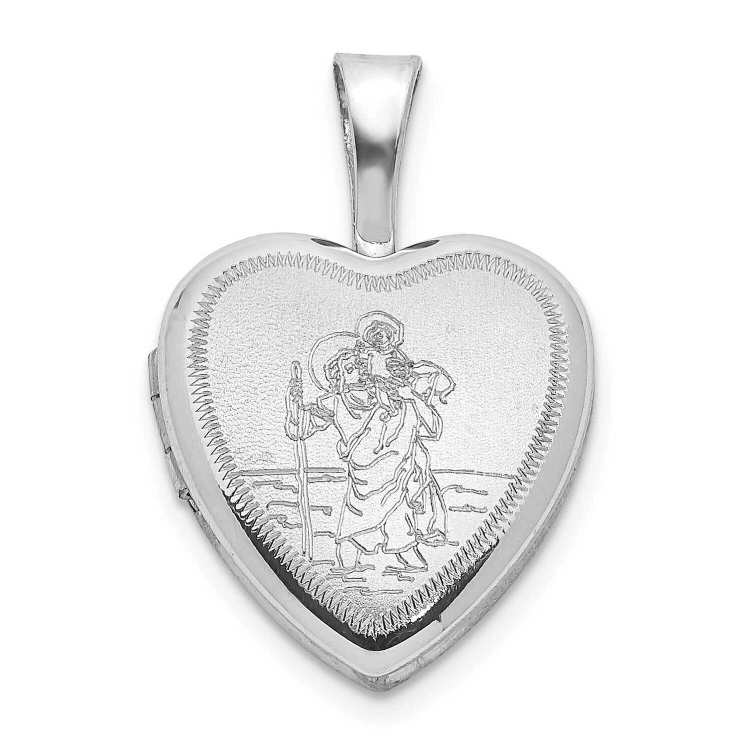Satin St. Christopher 12mm Heart Locket Sterling Silver Rhodium-plated QLS1041, MPN: QLS1041,