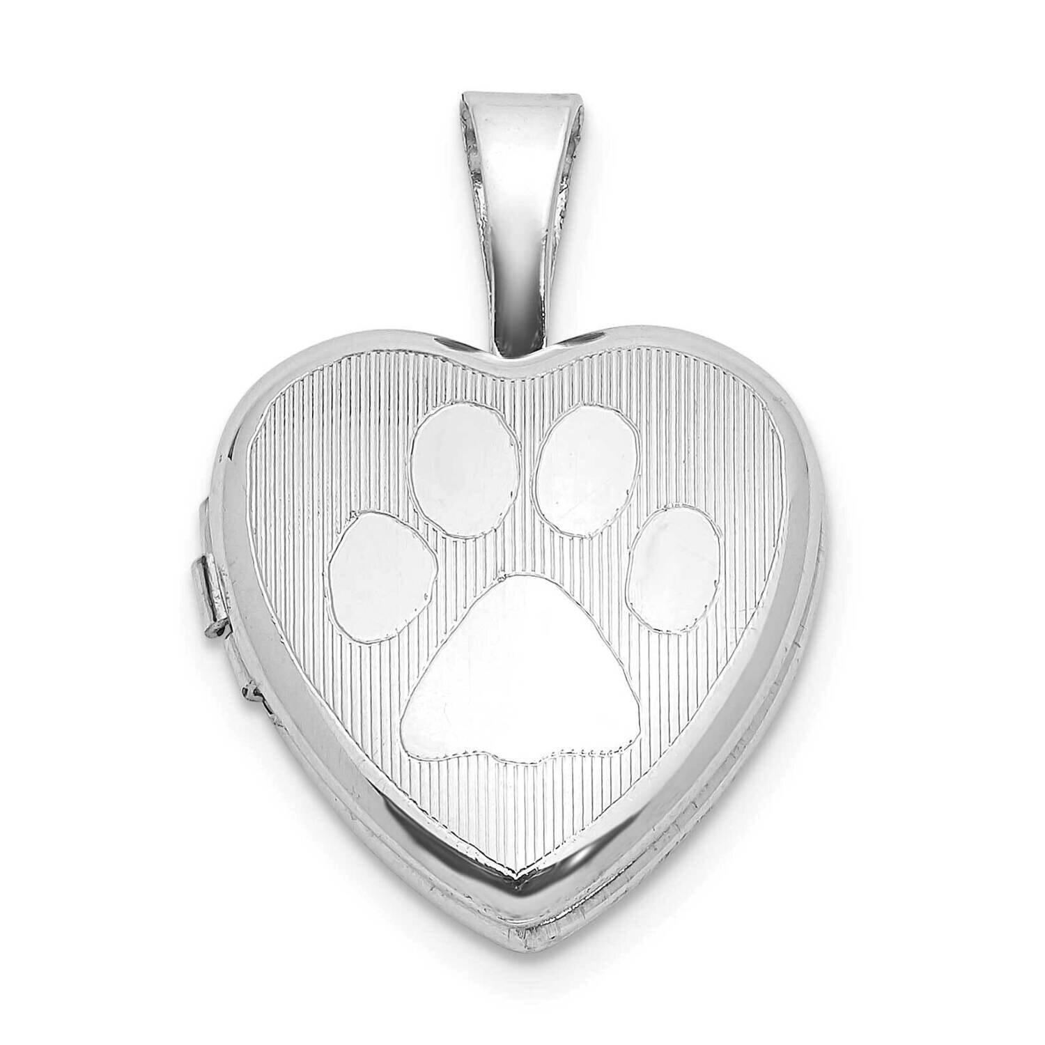 Textured Paw Print 12mm Heart Locket Sterling Silver Rhodium-plated QLS1042, MPN: QLS1042,