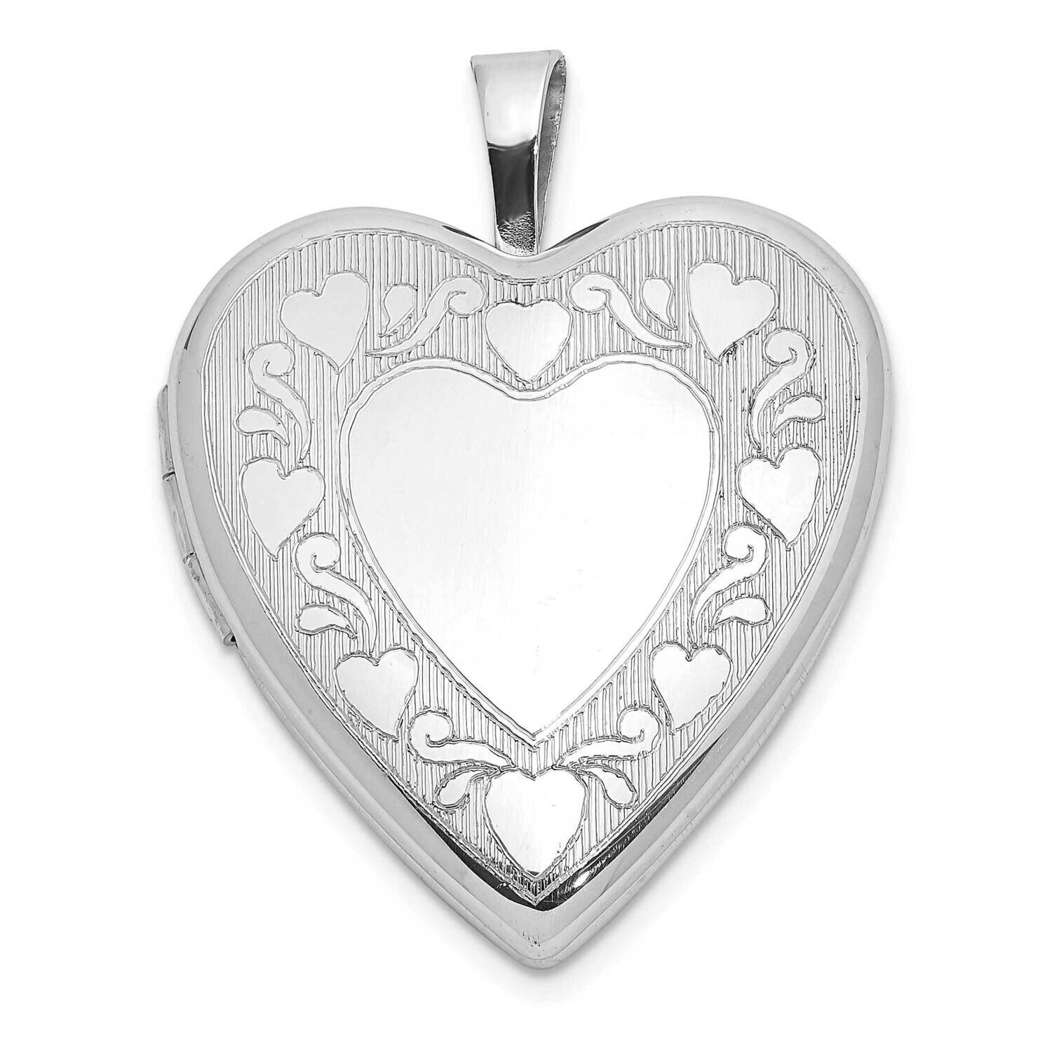 Polished Hearts Border 20mm Heart Locket Sterling Silver Rhodium-plated QLS1046