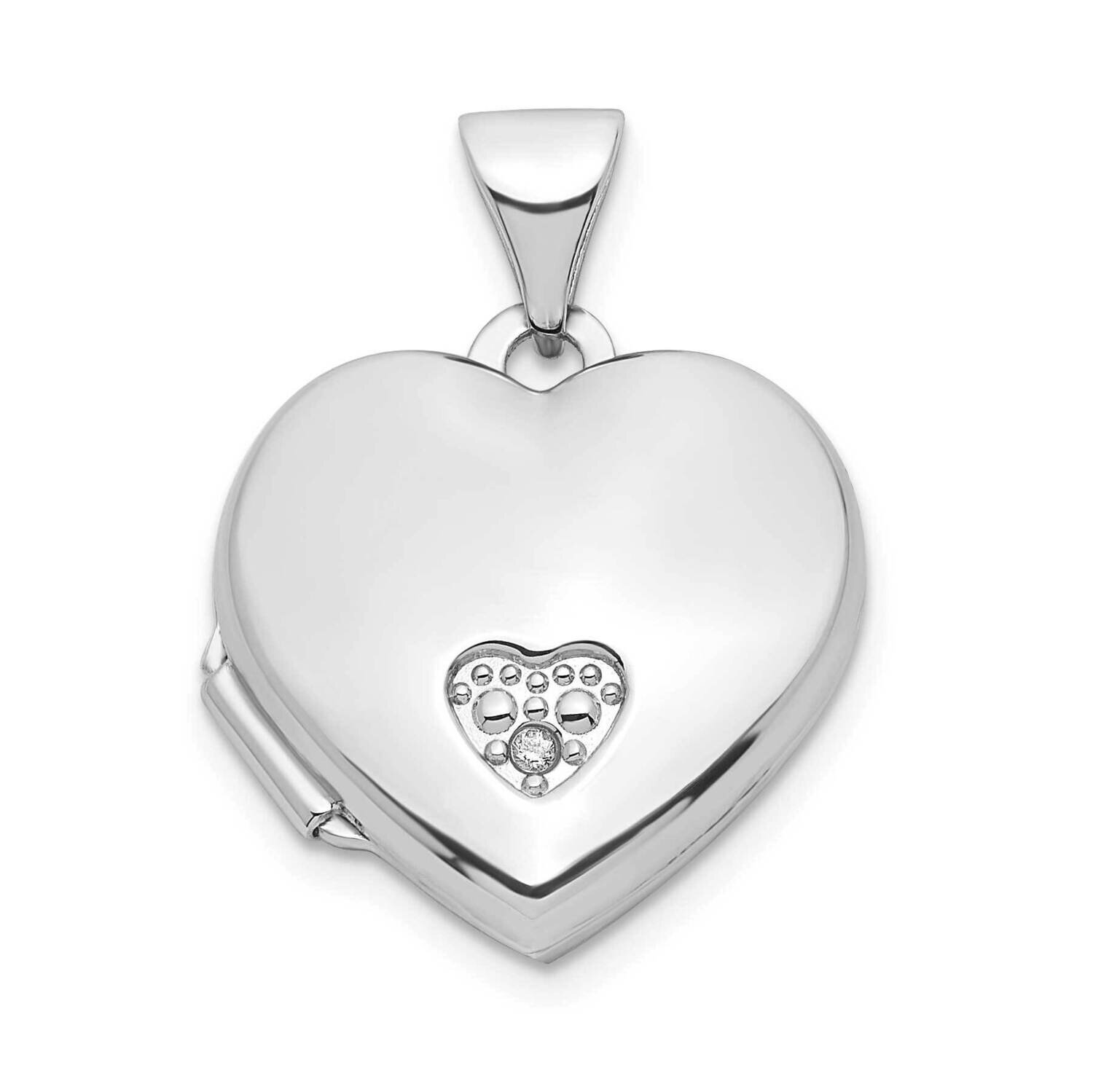 CZ Diamond 15mm Heart Locket Sterling Silver Rhodium-plated QLS1047
