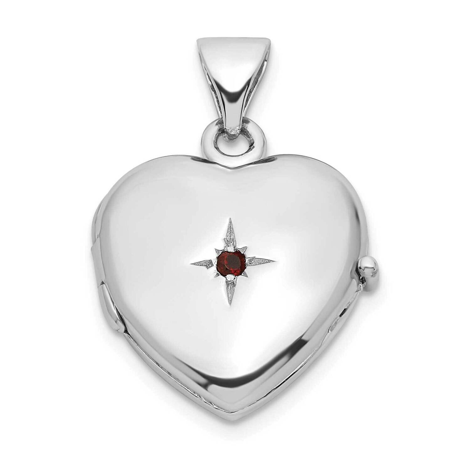 Garnet 15mm Heart Locket Sterling Silver Rhodium-plated QLS1048, MPN: QLS1048,
