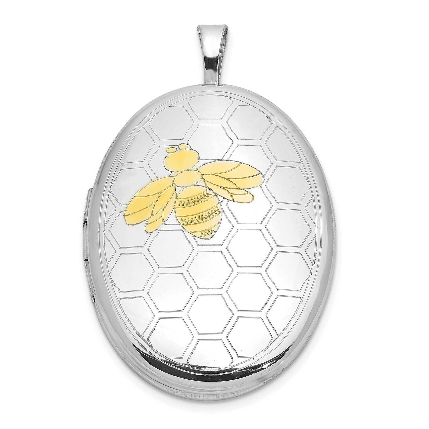 Sterling Silver Rh-Plated Bee On Honeycomb 26X20mm Oval Locket Gold-tone QLS1063, MPN: QLS1063,