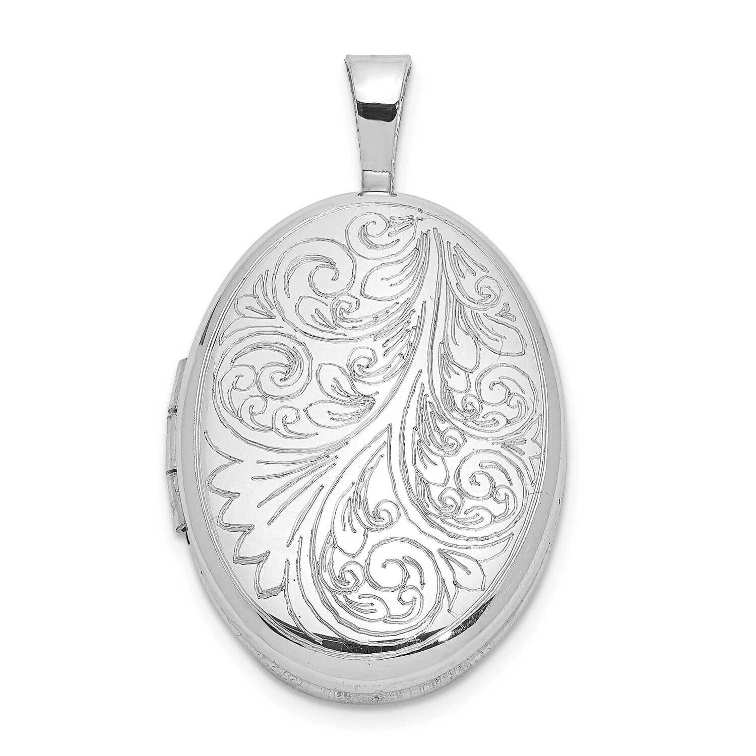 Polished Scroll Design 19X15mm Oval Locket Sterling Silver Rhodium-plated QLS1066, MPN: QLS1066,
