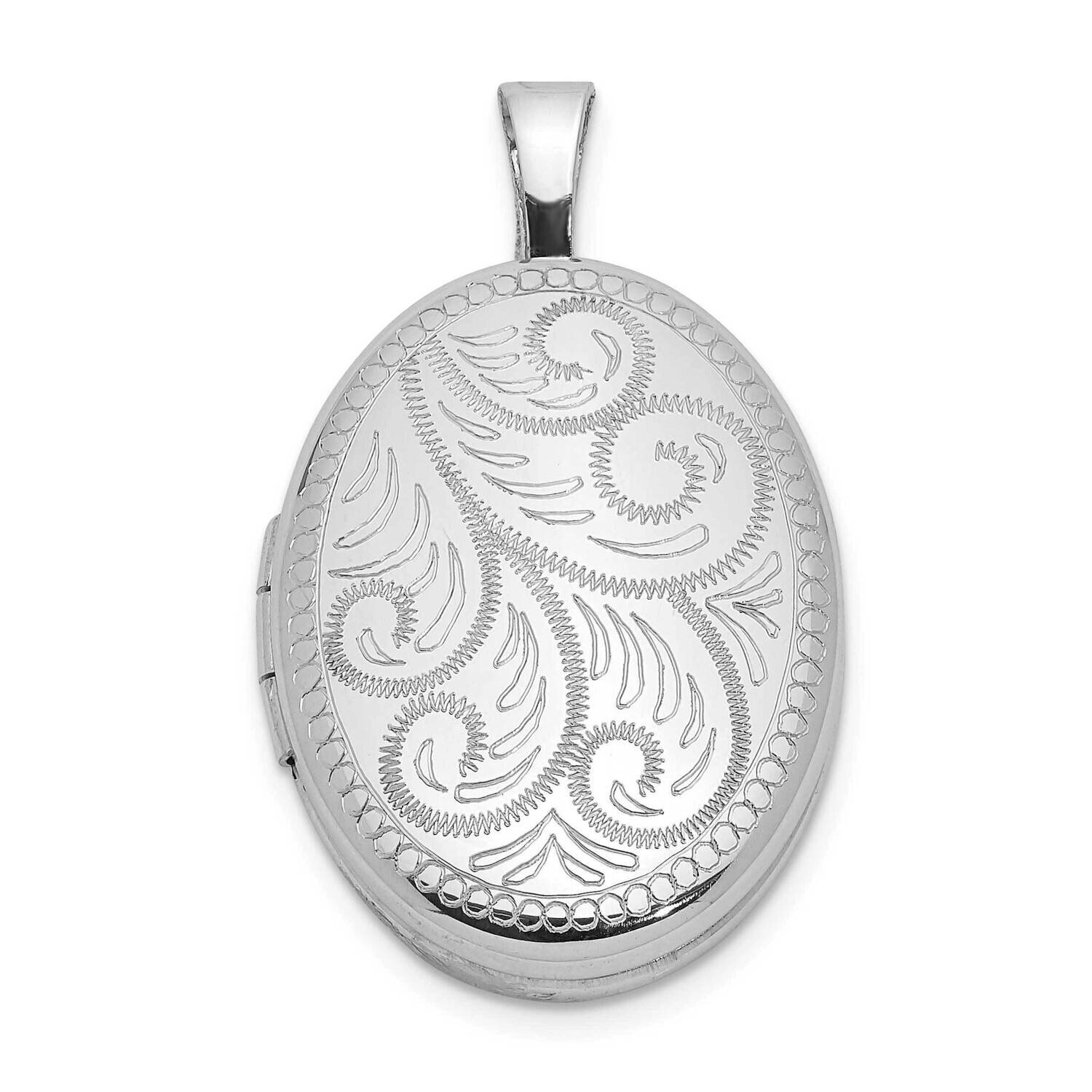 Polished Scroll Design 19X15mm Oval Locket Sterling Silver Rhodium-plated QLS1067, MPN: QLS1067,