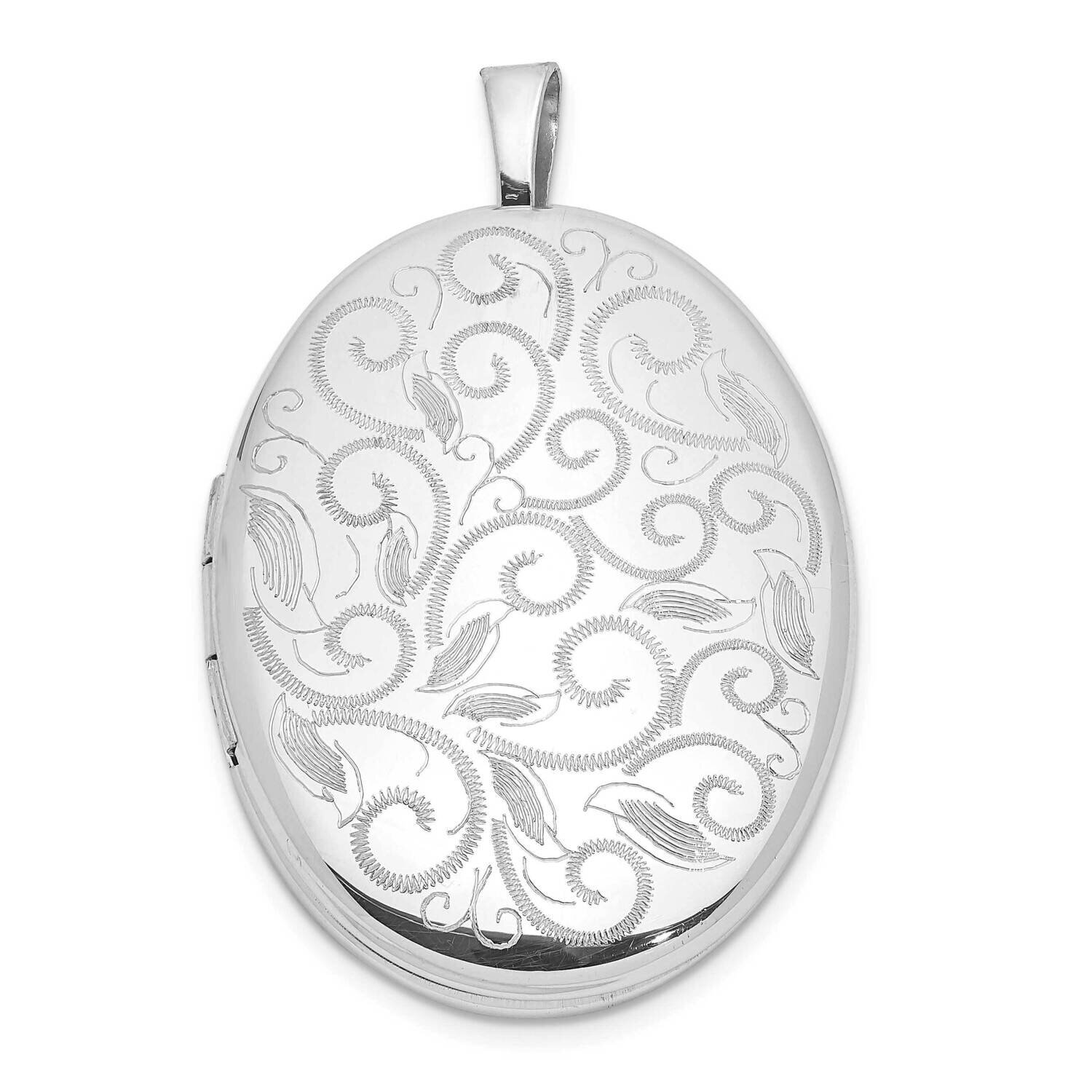 Scroll Design 26X20mm Oval Locket Sterling Silver Rhodium-plated QLS1068, MPN: QLS1068,