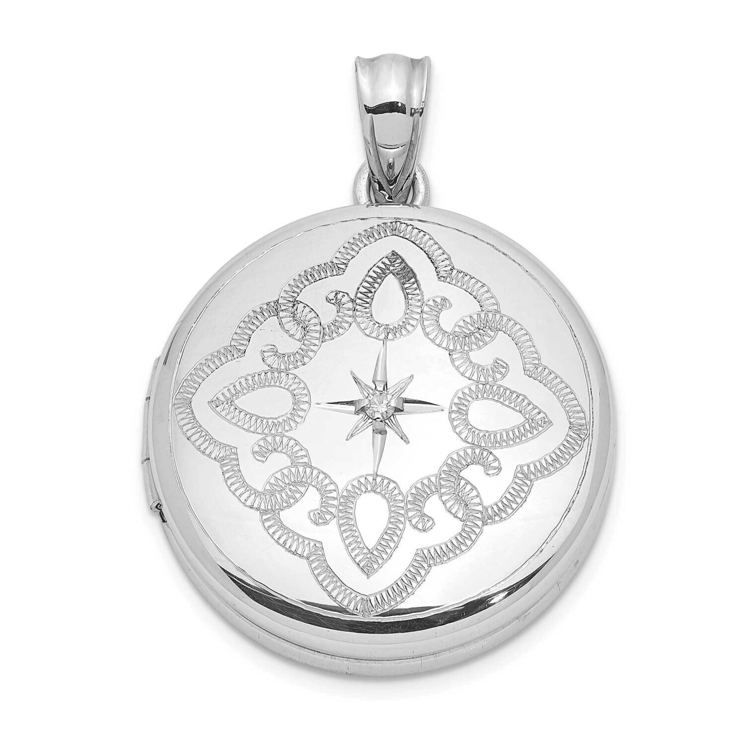 Lace Design Diamond 20mm Round Locket Sterling Silver Rhodium-plated QLS1084, MPN: QLS1084,