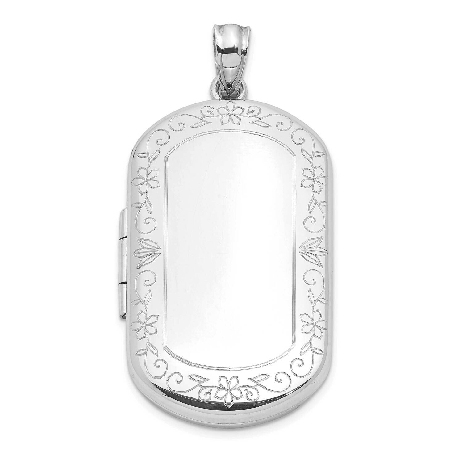 Scrolled Border 30X19mm Rectangle Locket Sterling Silver Rhodium-plated QLS1089