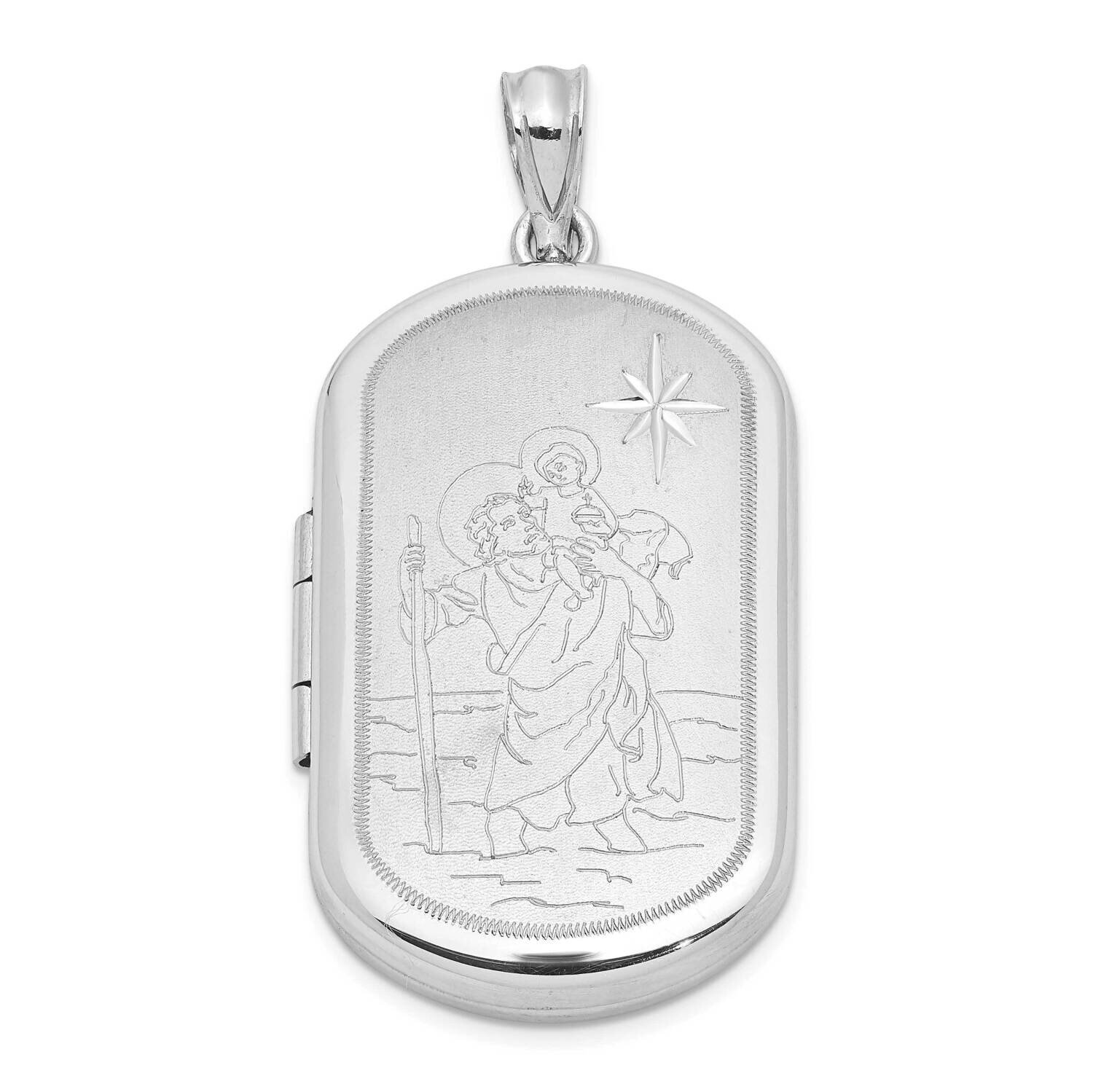 Satin St. Christopher 30X19mm Rectangle Locket Sterling Silver Rhodium-plated QLS1090