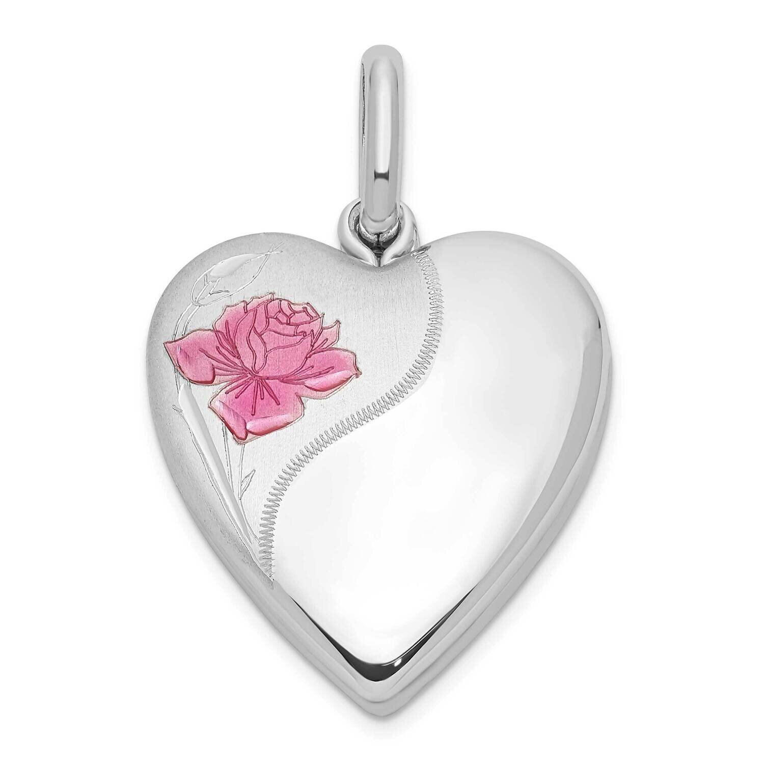 20mm Enamel Rose Heart Swing Locket Sterling Silver Rhodium-plated QLS1101