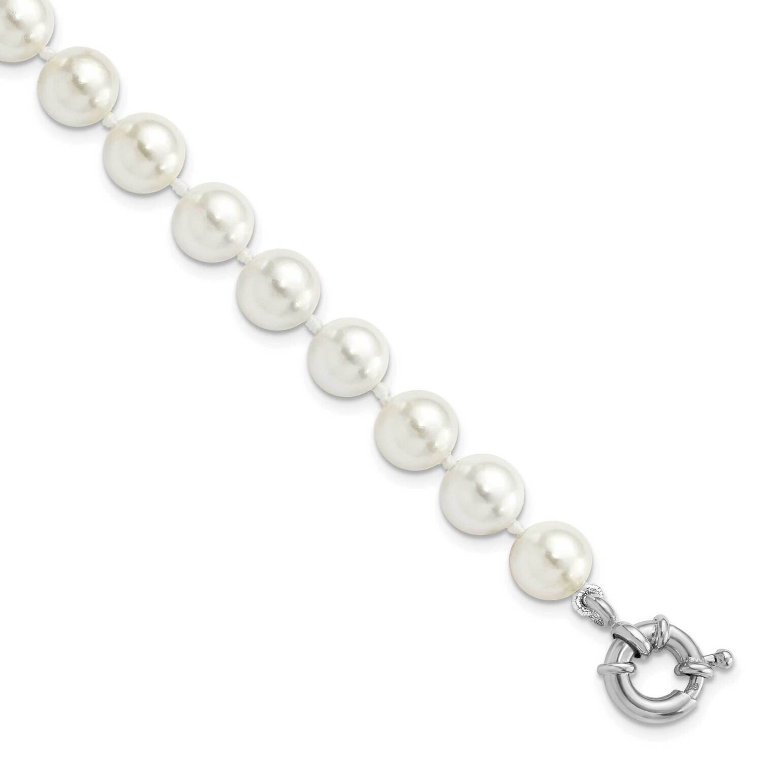 Majestik 8-9mm White Imitation Shell Pearl Bracelet 7.5 Inch Sterling Silver Rhodium-plated QMJB8W-…
