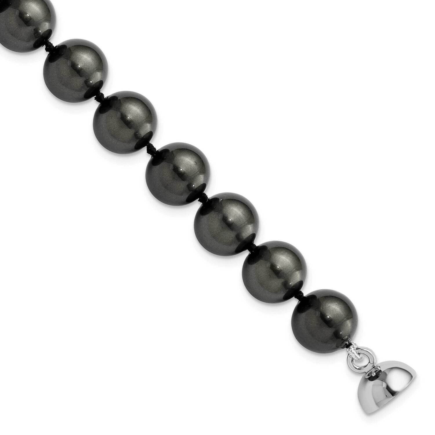 Majestik 10-11mm Black Imitation Shell Pearl Bracelet 7.5 Inch Sterling Silver Rhodium-plated QMJBM…