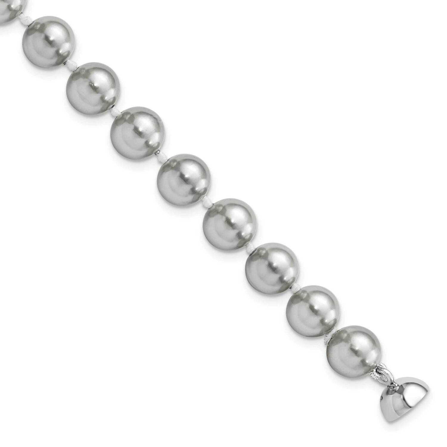 Majestik 8-9mm Grey Imitation Shell Pearl Bracelet 7.5 Inch Sterling Silver Rhodium-plated QMJBM8G-…