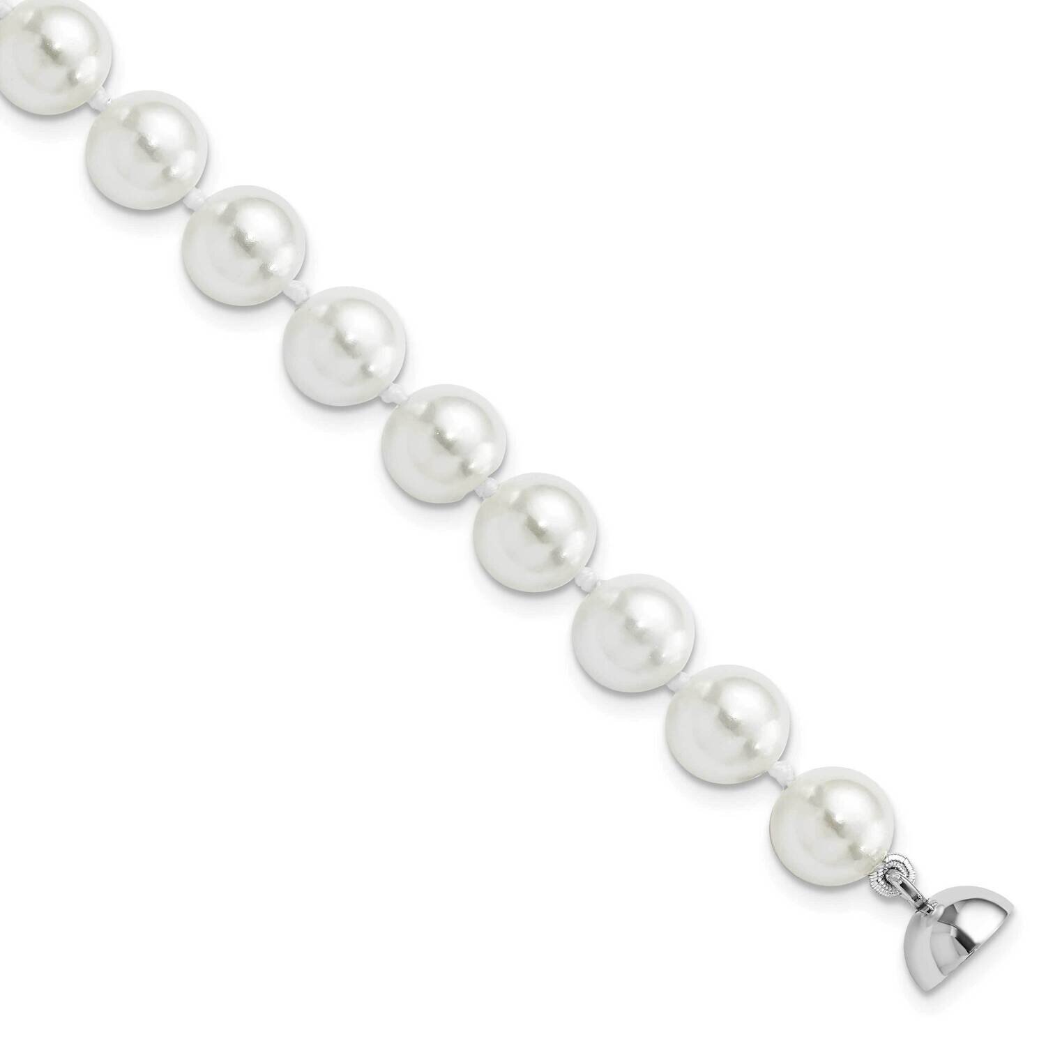 Majestik 8-9mm White Imitation Shell Pearl Bracelet 7.5 Inch Sterling Silver Rhodium-plated QMJBM8W…