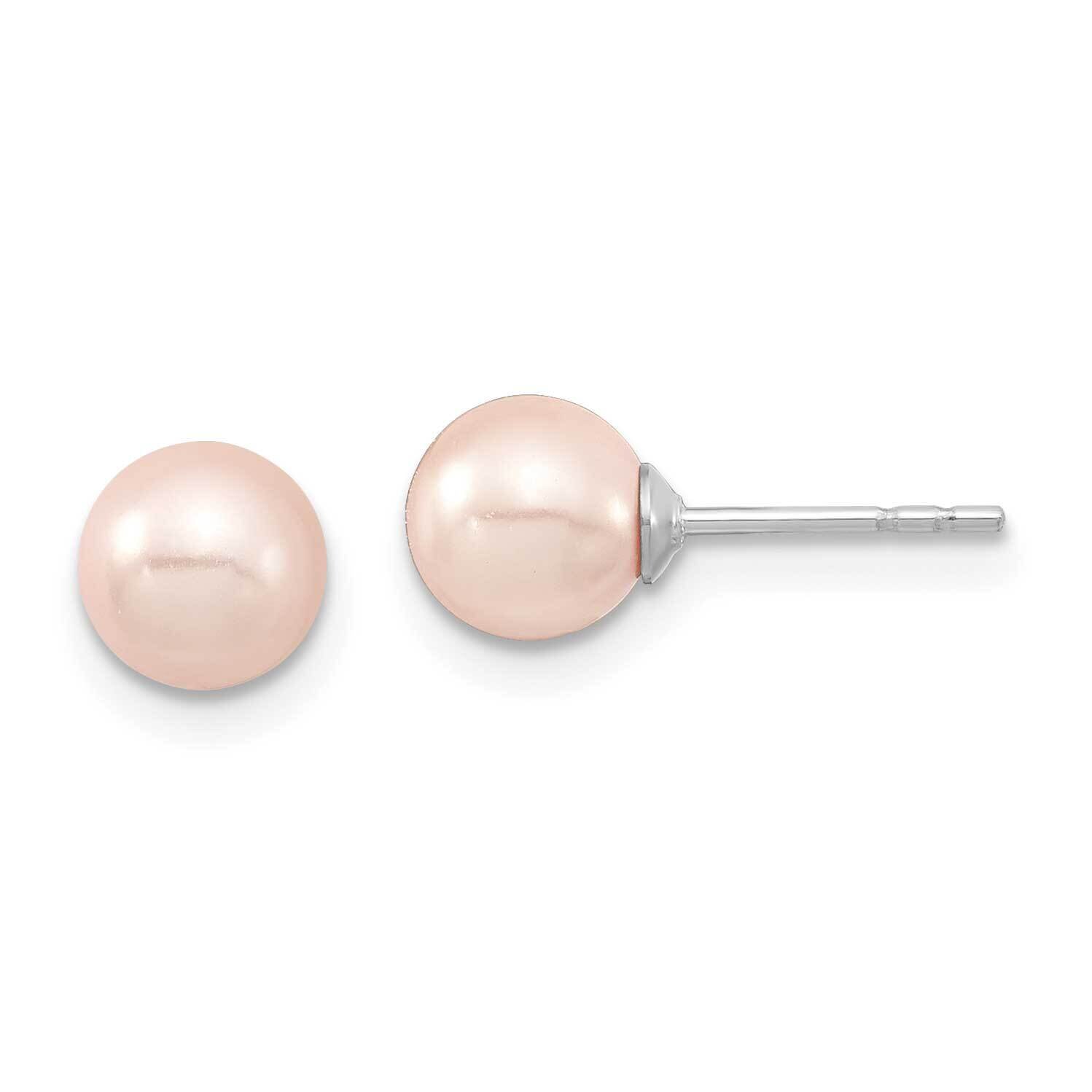 Majestik 6-7mm Pink Imitation Shell Pearl Stud Earrings Sterling Silver Rhodium-plated QMJE6P, MPN:…