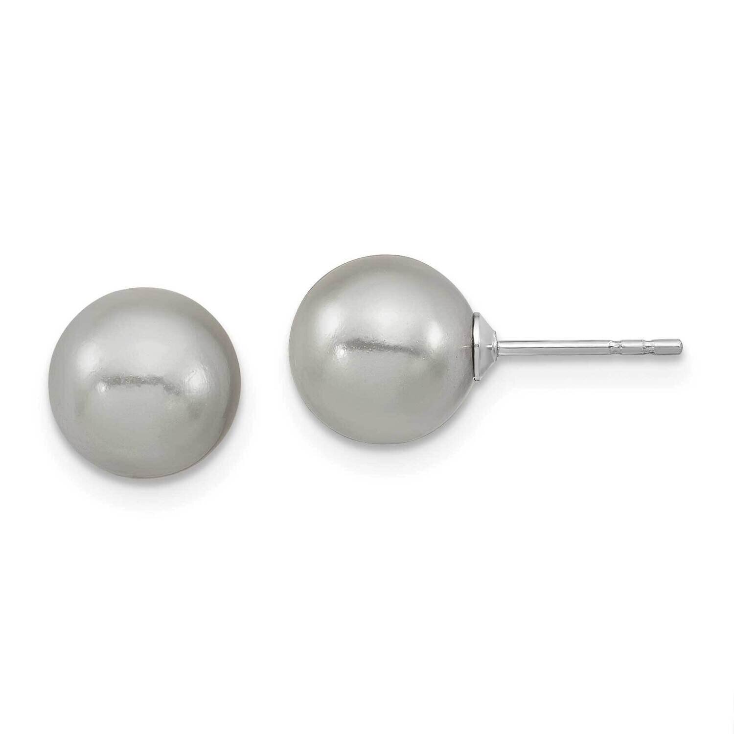 Majestik 8-9mm Grey Imitation Shell Pearl Stud Earrings Sterling Silver Rhodium-plated QMJE8G, MPN:…