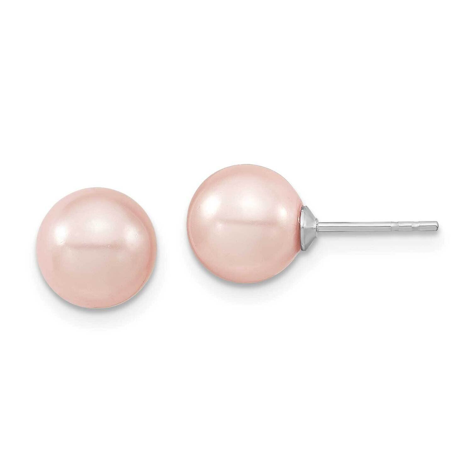 Majestik 8-9mm Pink Imitation Shell Pearl Stud Earrings Sterling Silver Rhodium-plated QMJE8P, MPN:…