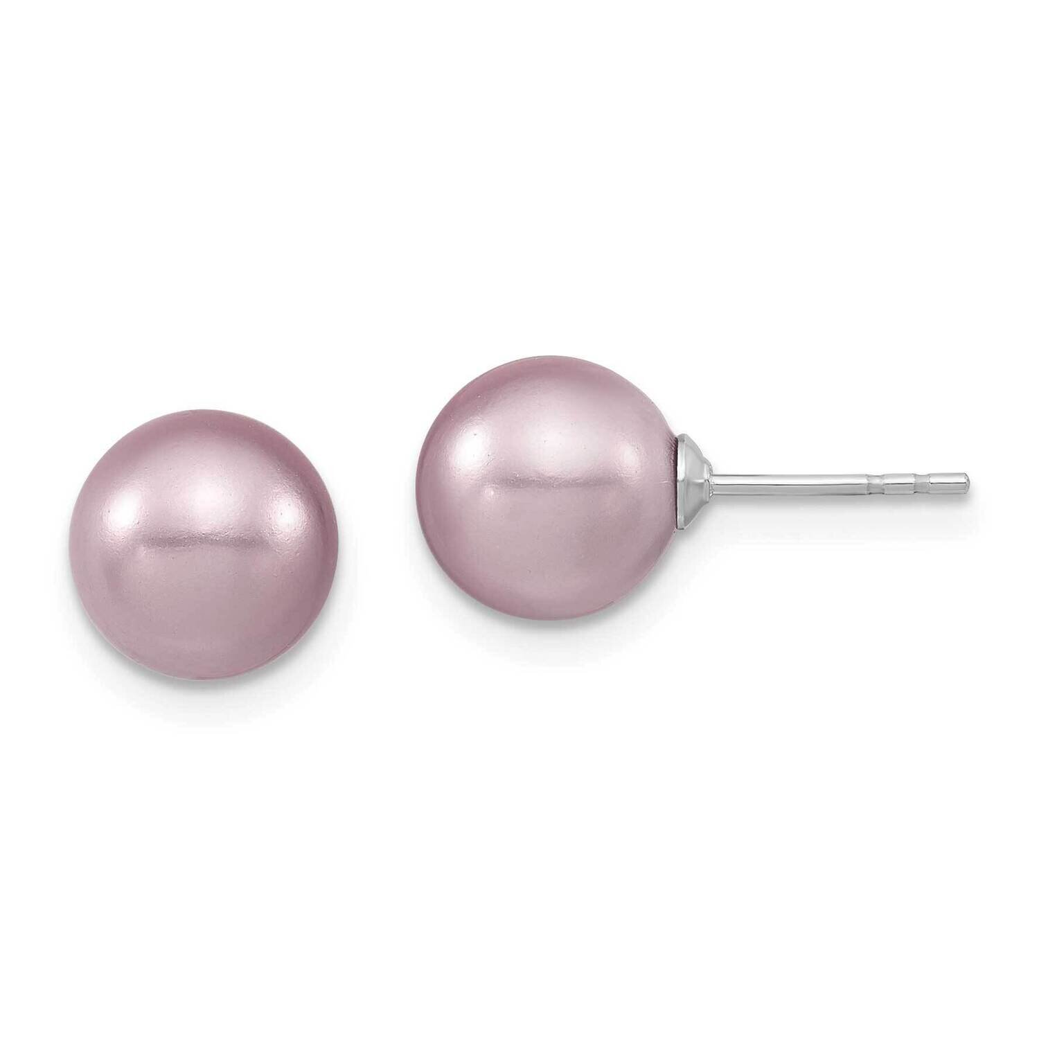 Majestik 8-9mm Purple Imitation Shell Pearl Stud Earrings Sterling Silver Rhodium-plated QMJE8PU, M…