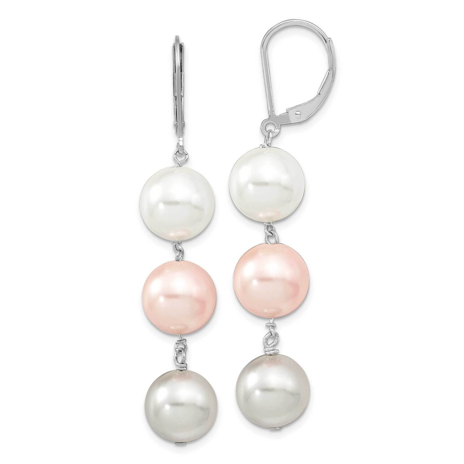 Majestik 10-11mm with Pi Large Imitation Shell Pearl Earrings Sterling Silver Rhodium-plated QMJEL1…