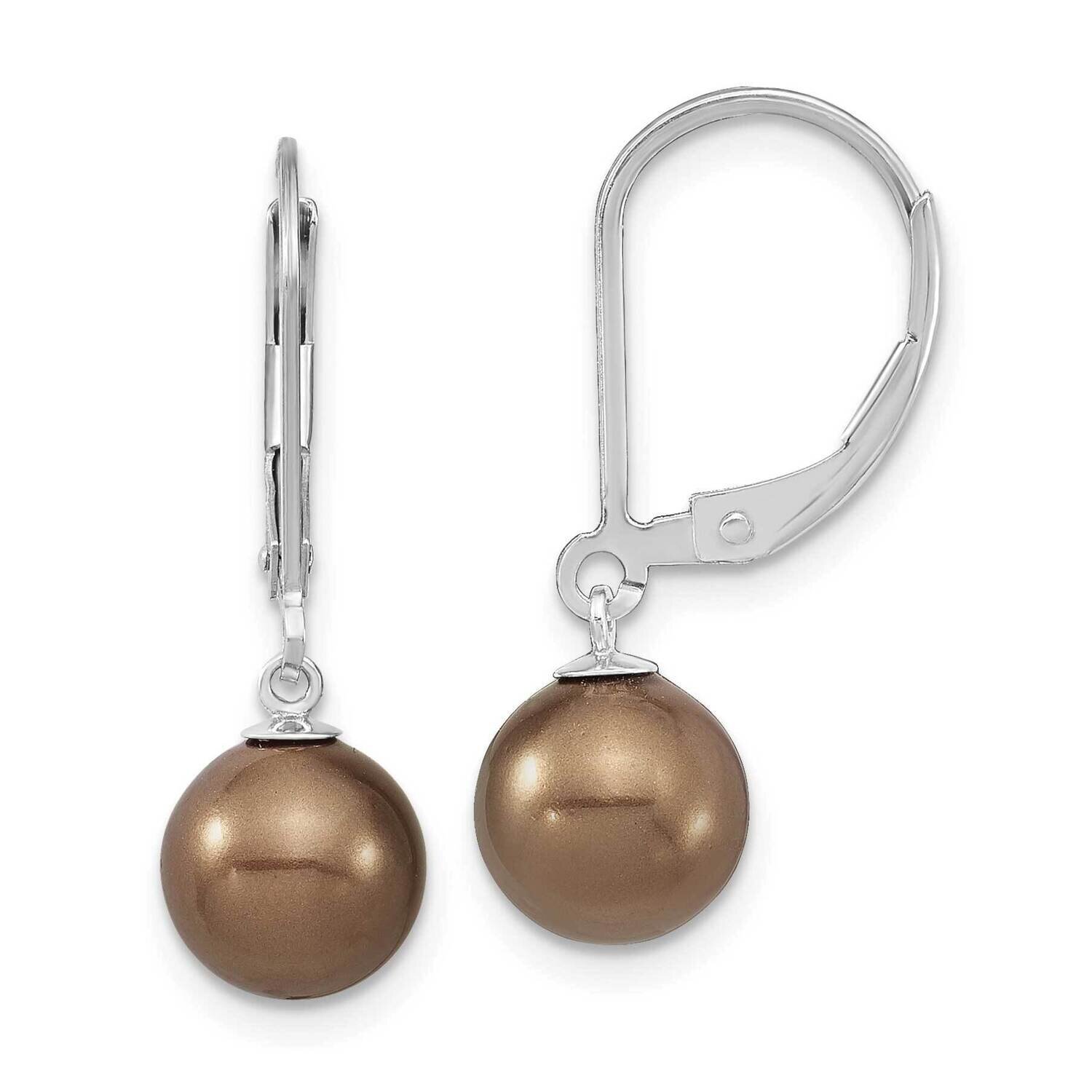 Majestik 8-9mm Brown Imitation Shell Pearl Leverback Earr Sterling Silver Rhodium-plated QMJEL8C