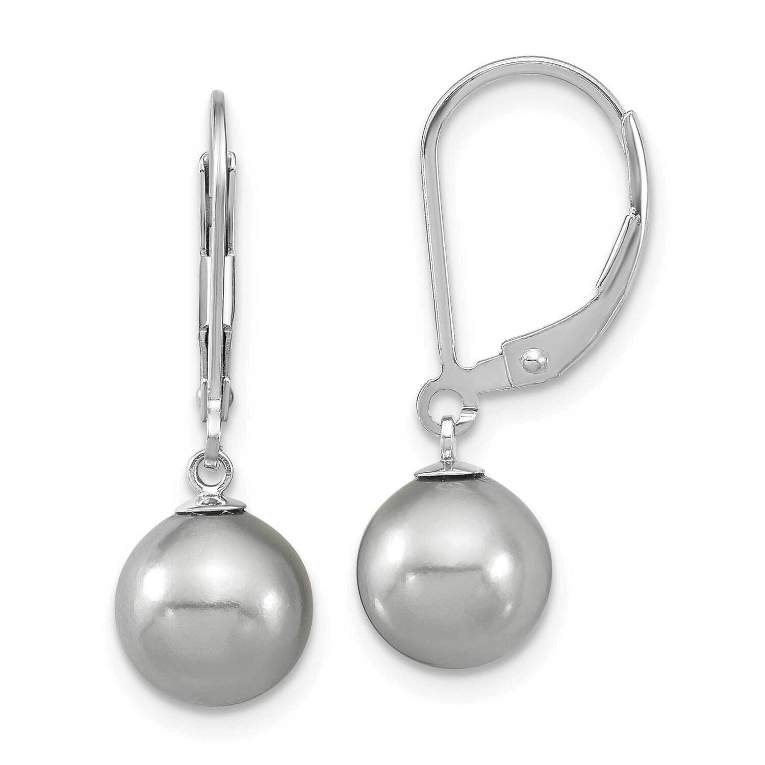 Majestik 8-9mm Grey Imitation Shell Pearl Leverback Earri Sterling Silver Rhodium-plated QMJEL8G, M…