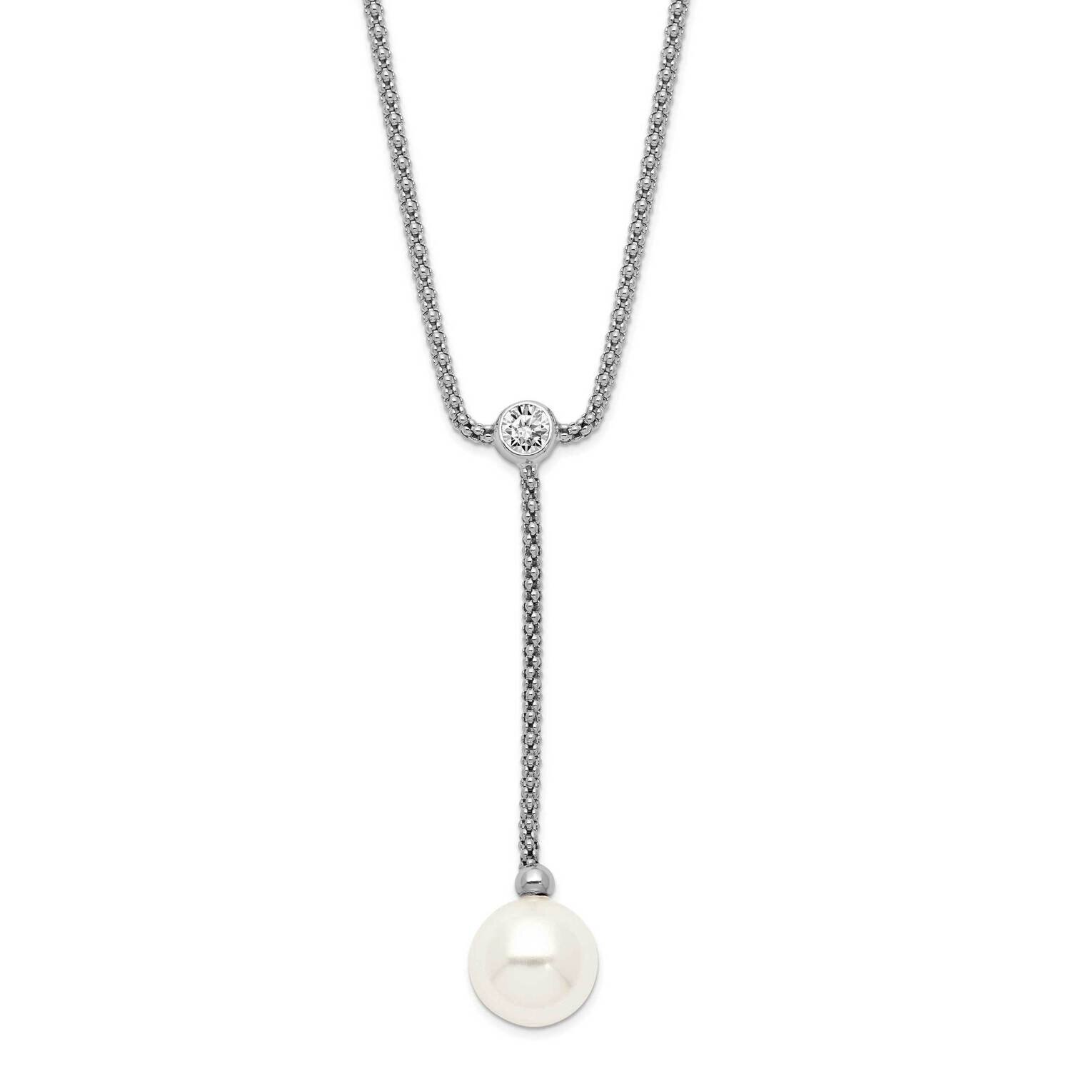 Majestik 10-11mm Imitat Shell Pearl CZ Diamond Y-Drop Necklace Sterling Silver Rhodium-plated QMJN1…