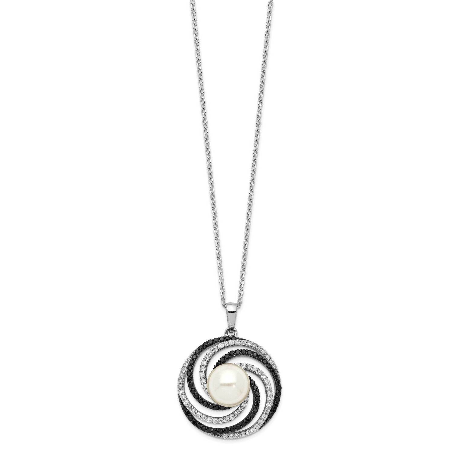 Majestik 10-11mm Shell Black and White CZ Diamond Necklace Sterling Silver Rhodium-plated QMJN134W-…