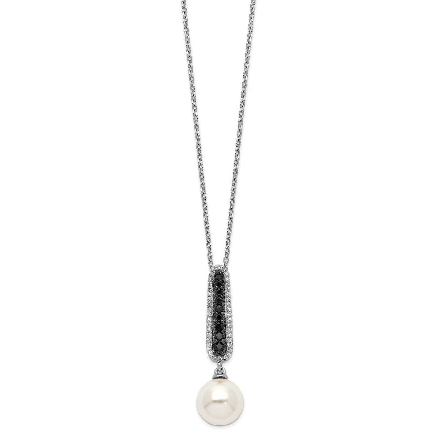 Majestik 10-11mm Shell Black and White CZ Diamond Necklace Sterling Silver Rhodium-plated QMJN135W-…