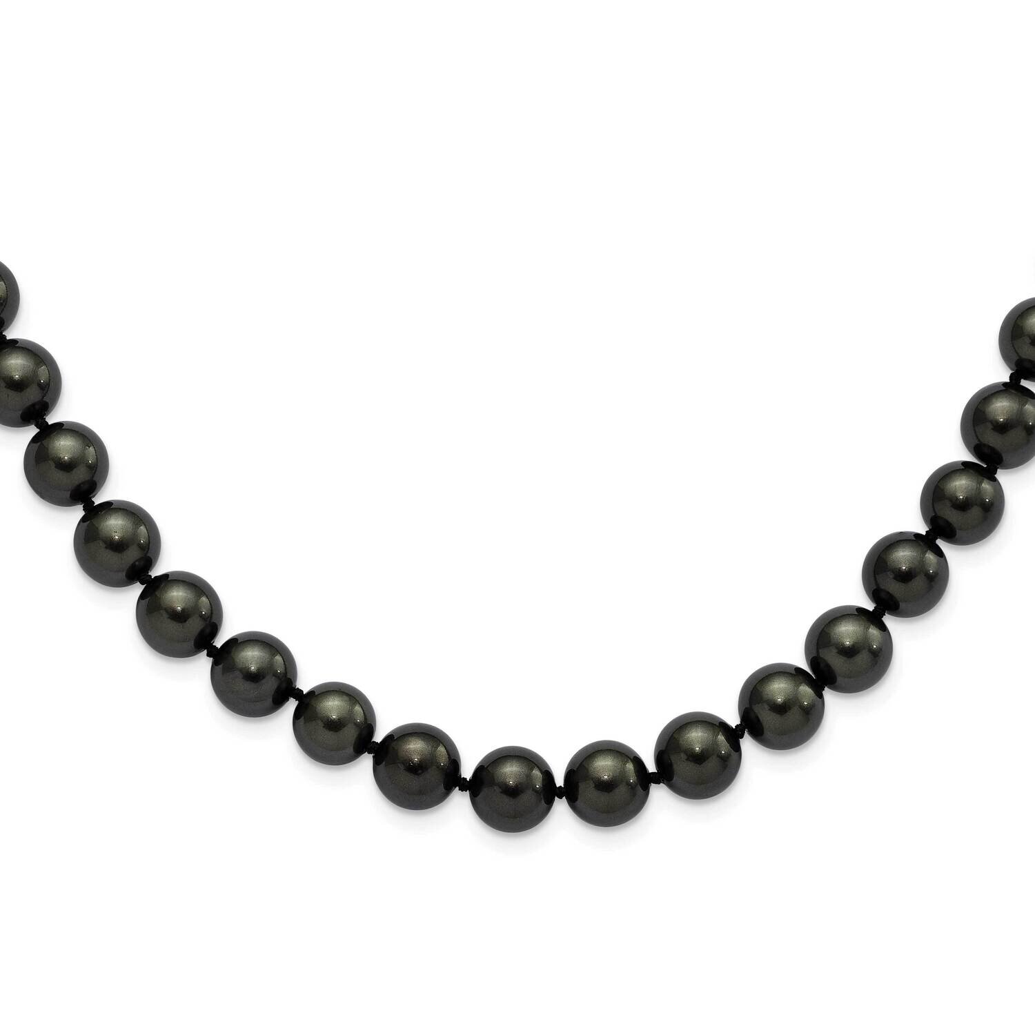 Majestik 10-11mm Black Imitation Shell Pearl Necklace Sterling Silver Rhodium-plated QMJNM10B-18, M…
