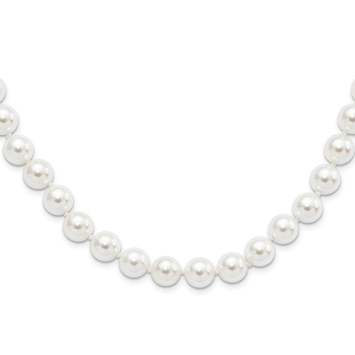 Majestik 10-11mm White Imitation Shell Pearl Necklace Sterling Silver Rhodium-plated QMJNM10W-18, M…