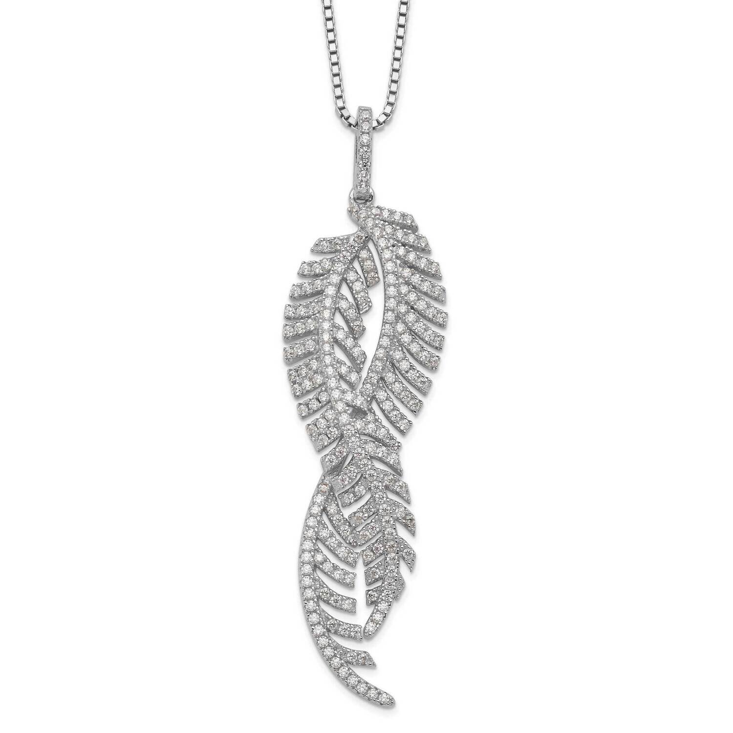 Feather Necklace Sterling Silver Rhodium-plated CZ Diamond QMP1386-18