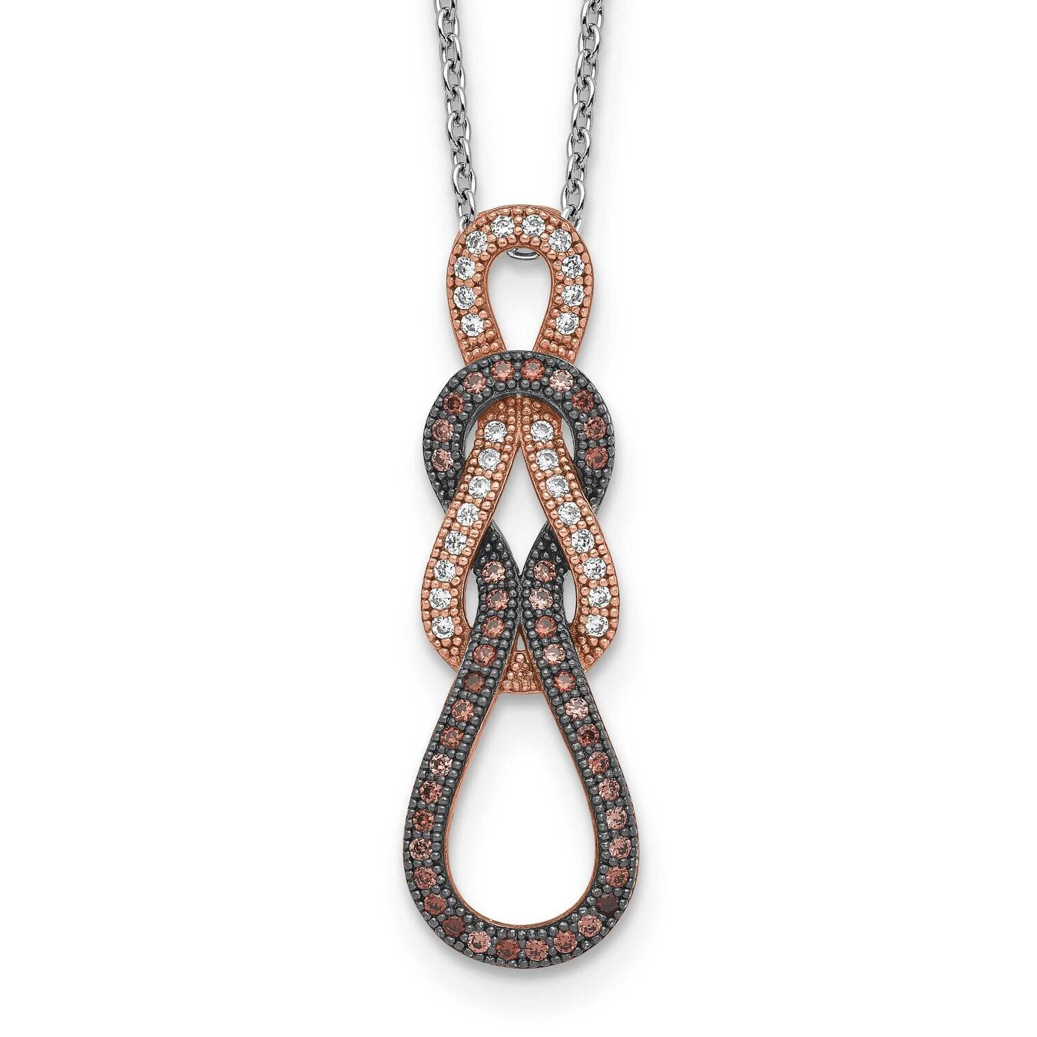 Rose Rhodium CZ Diamond Love Knot Necklace Sterling Silver QMP679-18, MPN: QMP679-18, 883957578651