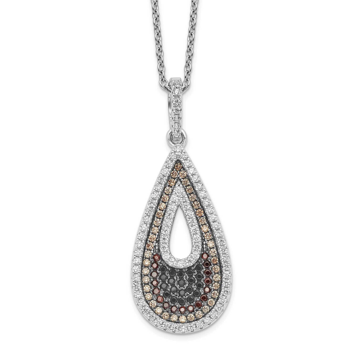 Teardrop Necklace Sterling Silver Rhodium-plated CZ Diamond QMP795-18