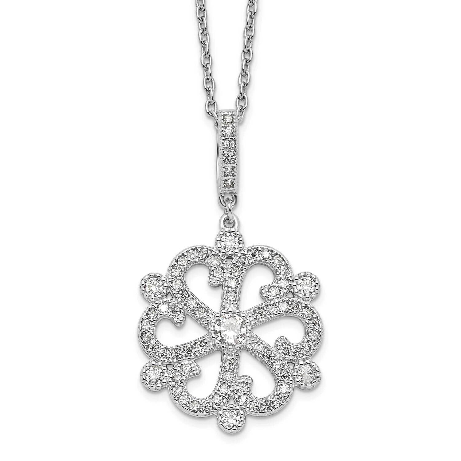 CZ Diamond Fancy Necklace Sterling Silver Rhodium-plated QMP891-18