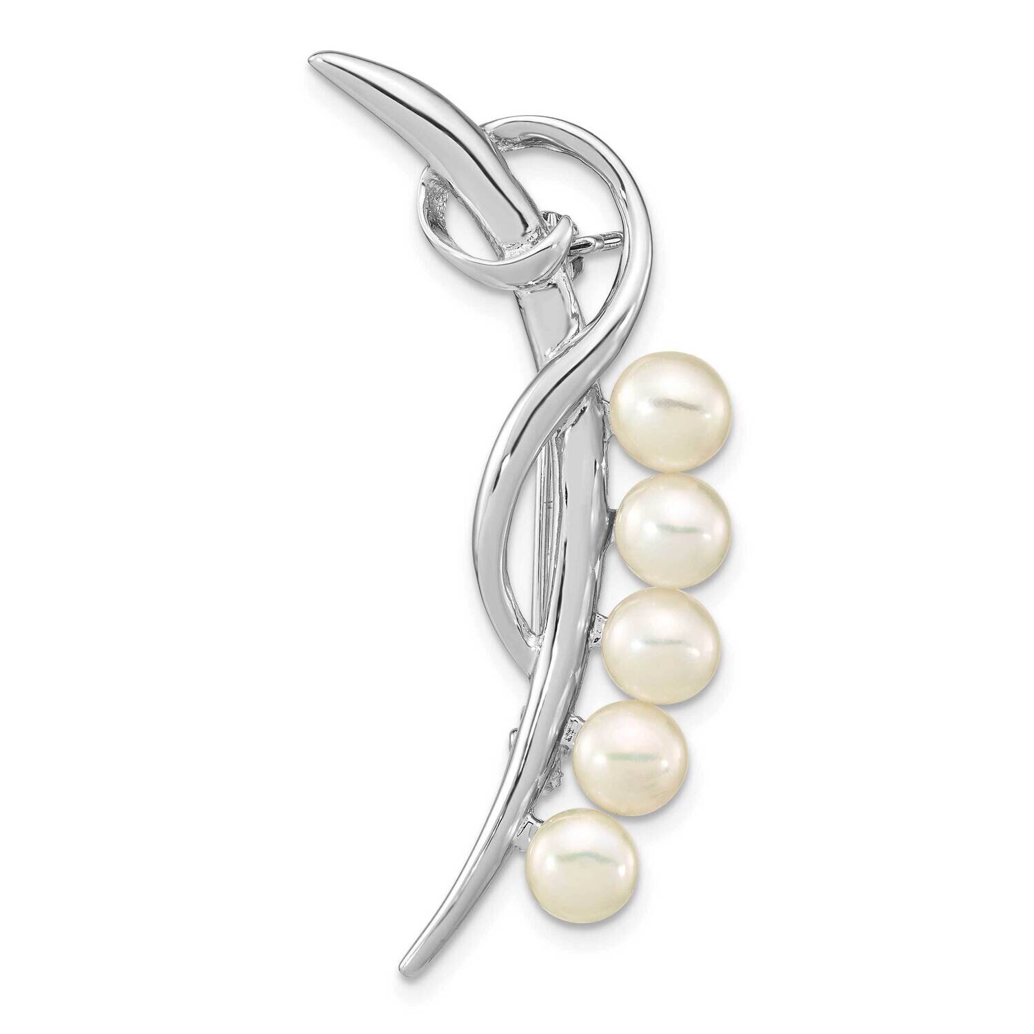 5-6mm White Button Cultured Freshwater Pearl Brooch Sterling Silver Rhodium-plated QP5432, MPN: QP5…