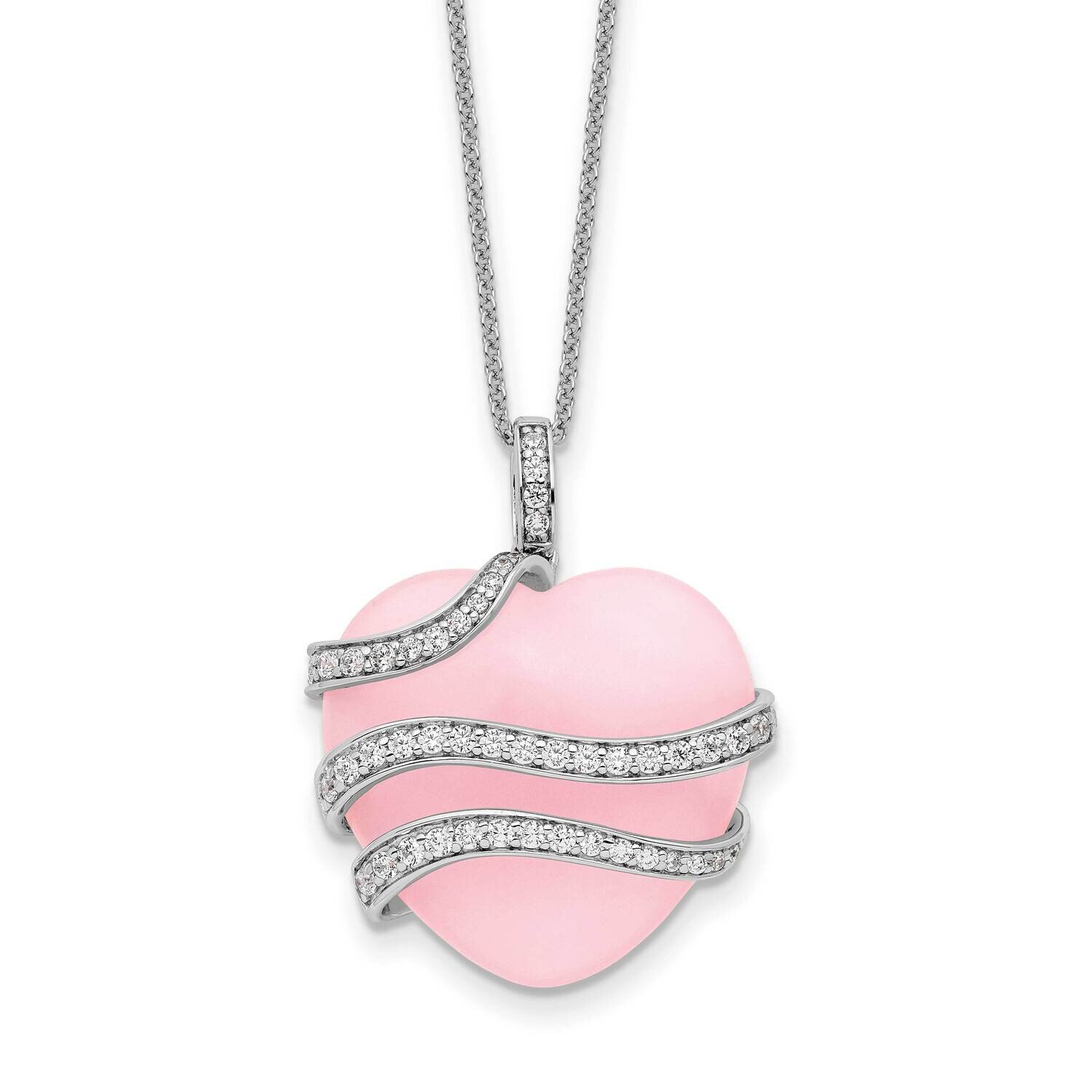 CZ Diamond &amp; Pink Quartz Heart My Daughter 18 Inch Necklace Sterling Silver QSX721, MPN: QSX721, 88…