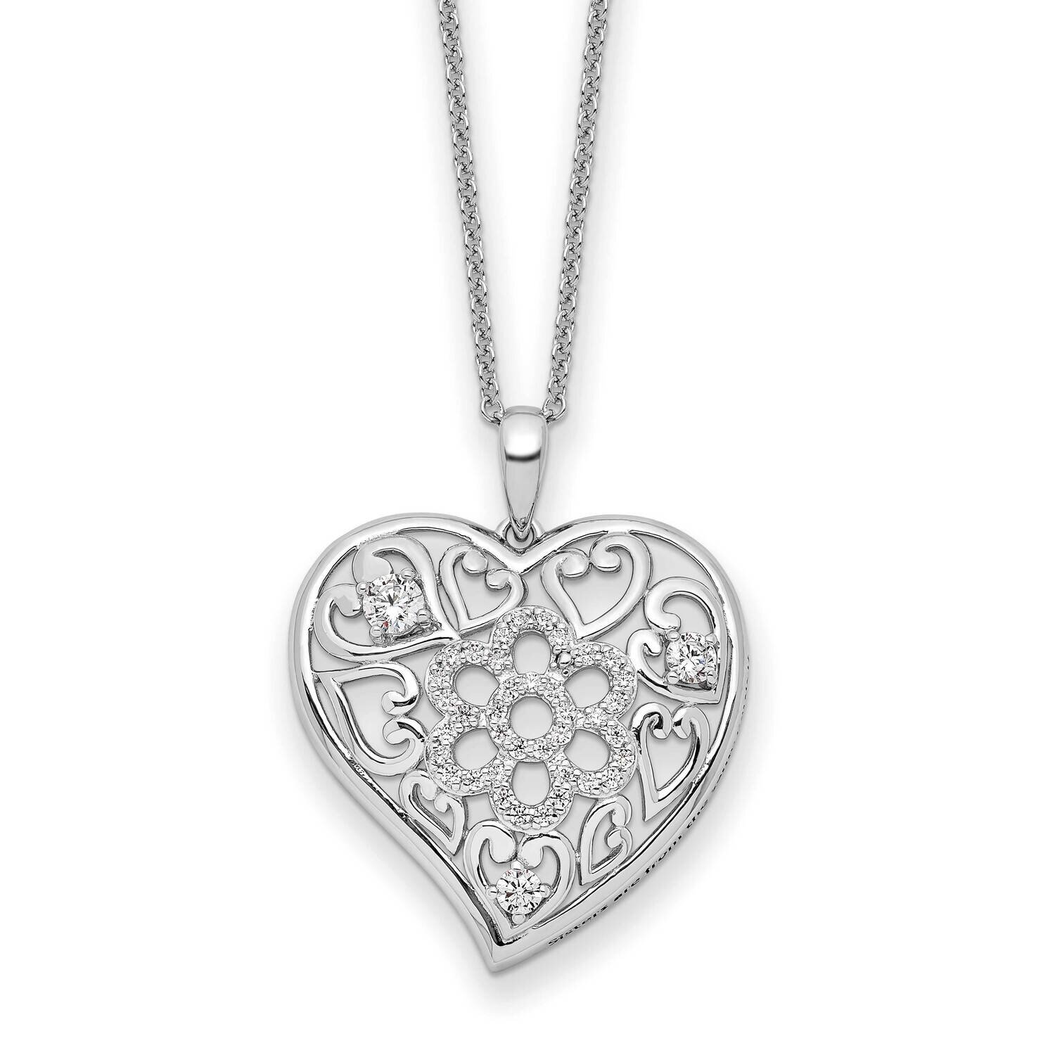 CZ Diamond Antiqued Sisterhood Flower Heart 18 Inch Necklace Sterling Silver QSX722