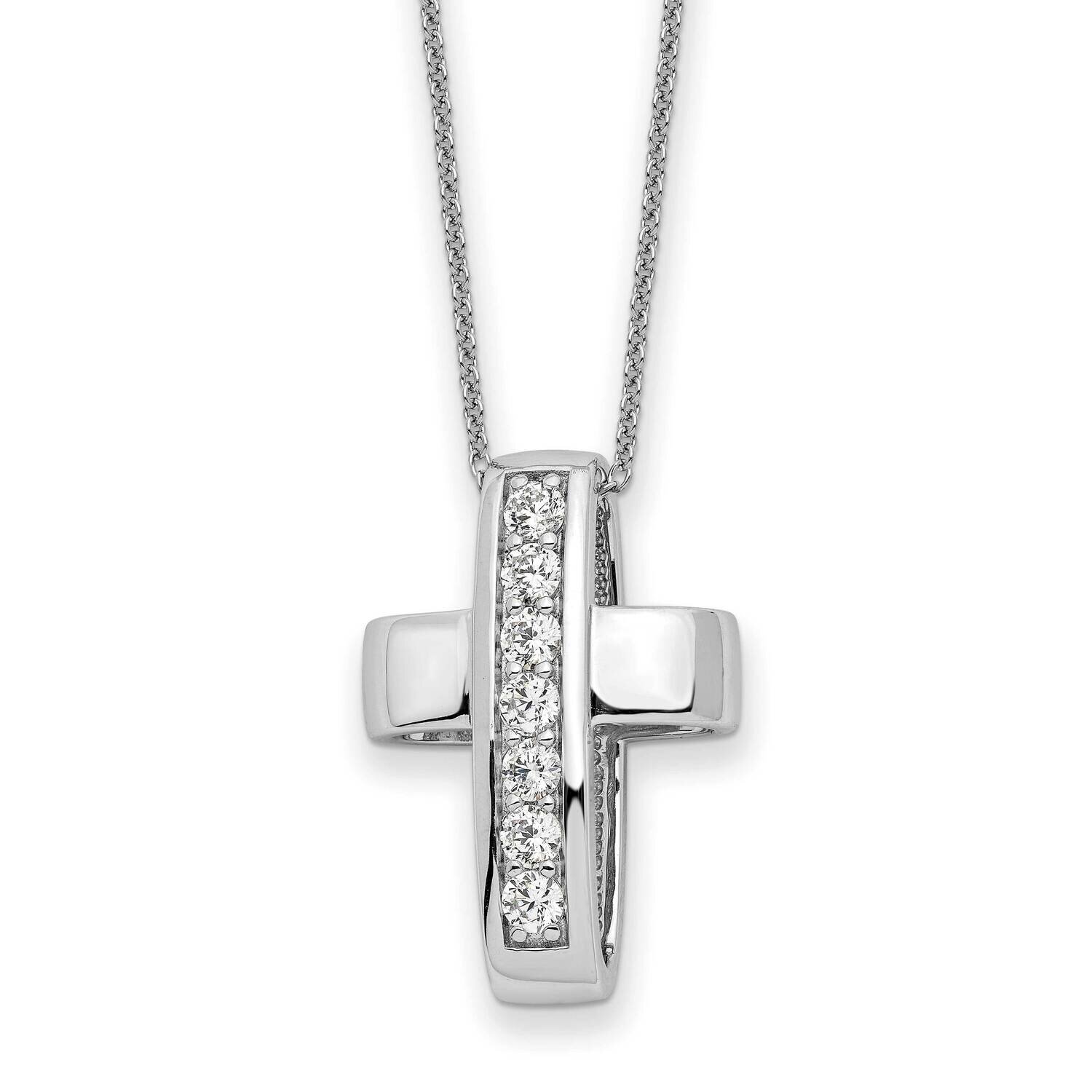 CZ Diamond Good &amp; Perfect Cross 22 Inch Necklace Sterling Silver QSX726