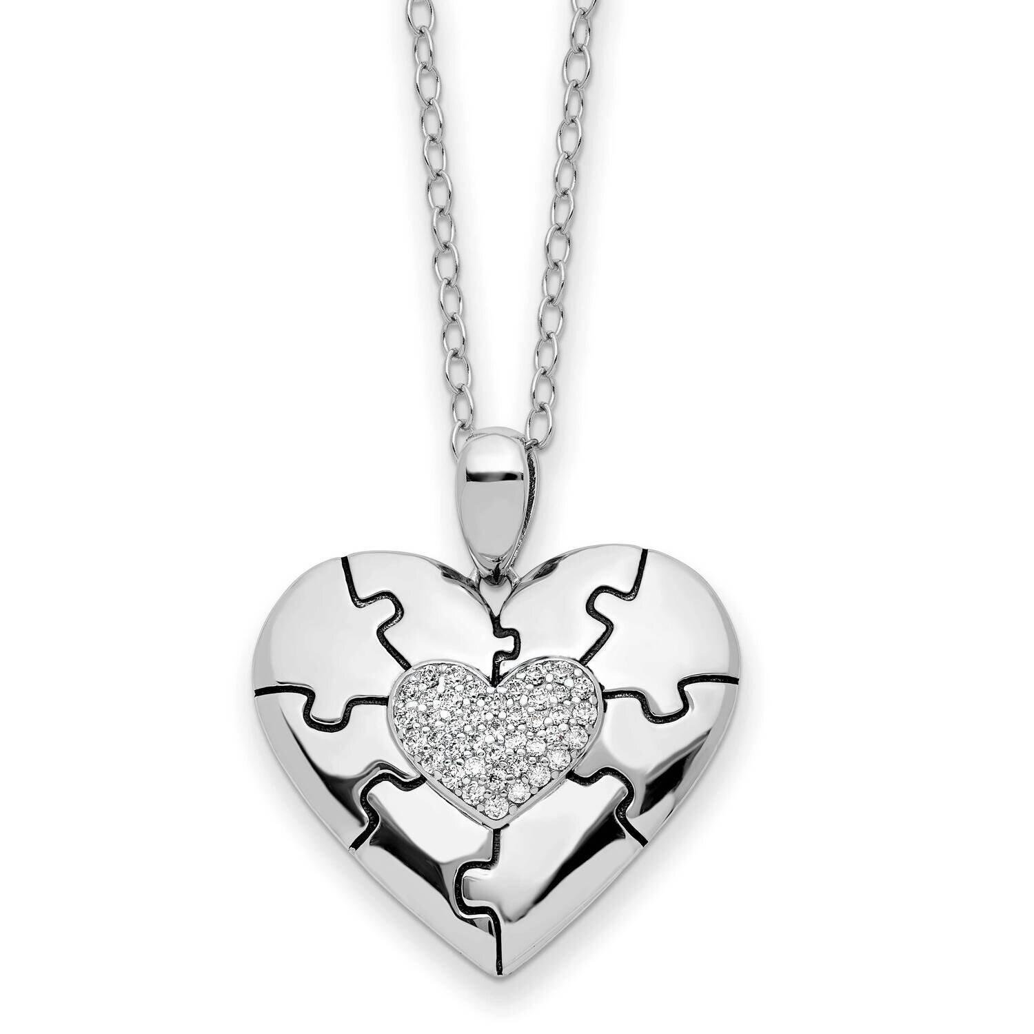 CZ Diamond Antiqued Love You To Pieces 18 Inch Necklace Sterling Silver QSX747