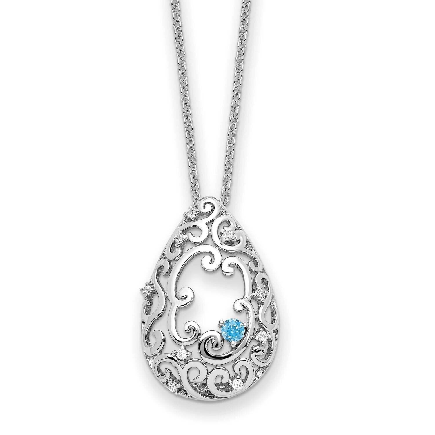 Blue and Clear CZ Diamond In Memory Of My Father 18 Inch Necklace Sterling Silver QSX756