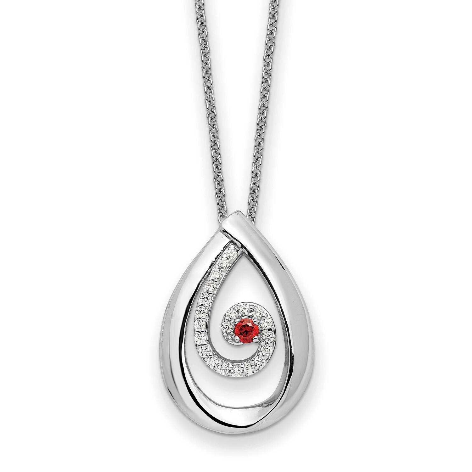 Red & Clear CZ Diamond In Memory Of My Mother 18 Inch Necklace Sterling Silver QSX757