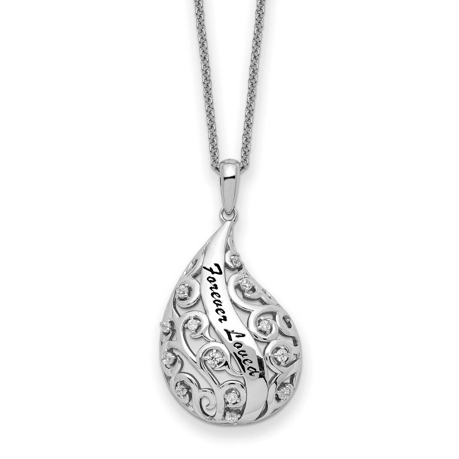 Antiqued CZ Diamond Forever Loved Forever Missed 18 Inch Necklace Sterling Silver QSX778, MPN: QSX7…