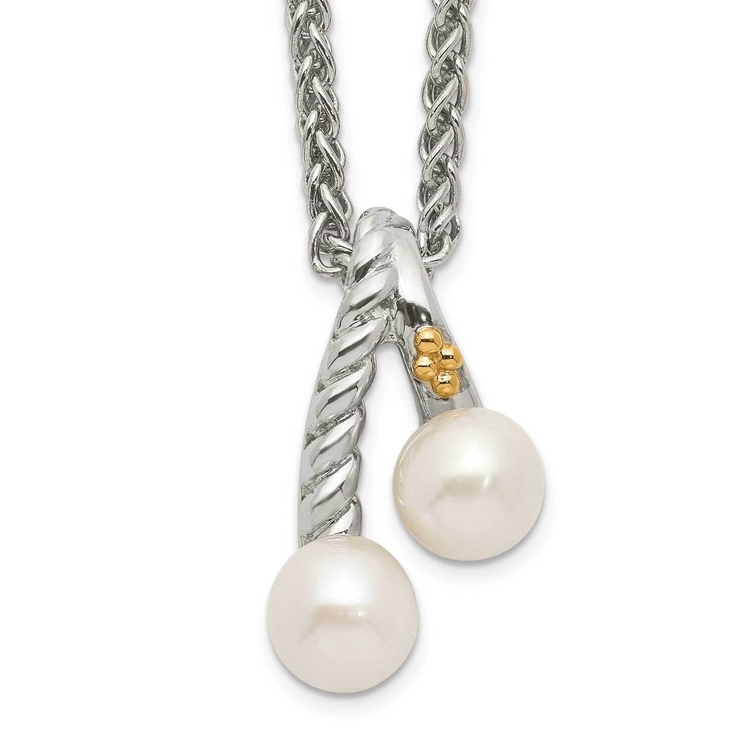 White Pearl Chain Slide Necklace 18 Inch Sterling Silver 14k Gold Polished QTC1528
