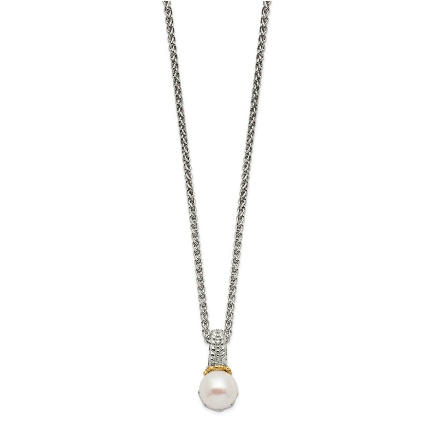 Accent 8-9mm Cultured Freshwater Pearl Chain Slide Necklace 18 Inch Sterling Silver with 14k Gold QTC1533