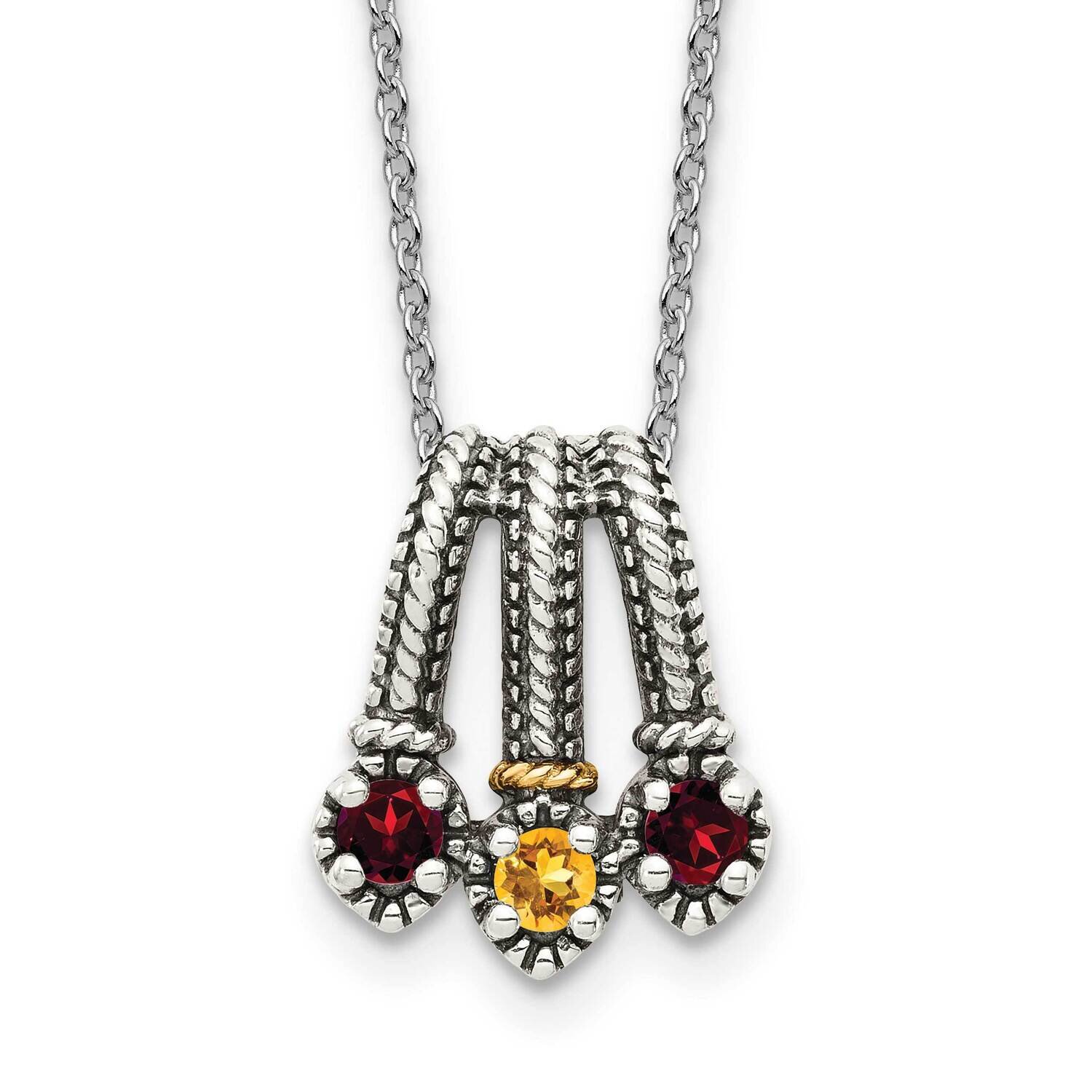 Accent Garnet &amp; Citrine Necklace Sterling Silver with 14k Gold QTC1551, MPN: QTC1551, 883957619880