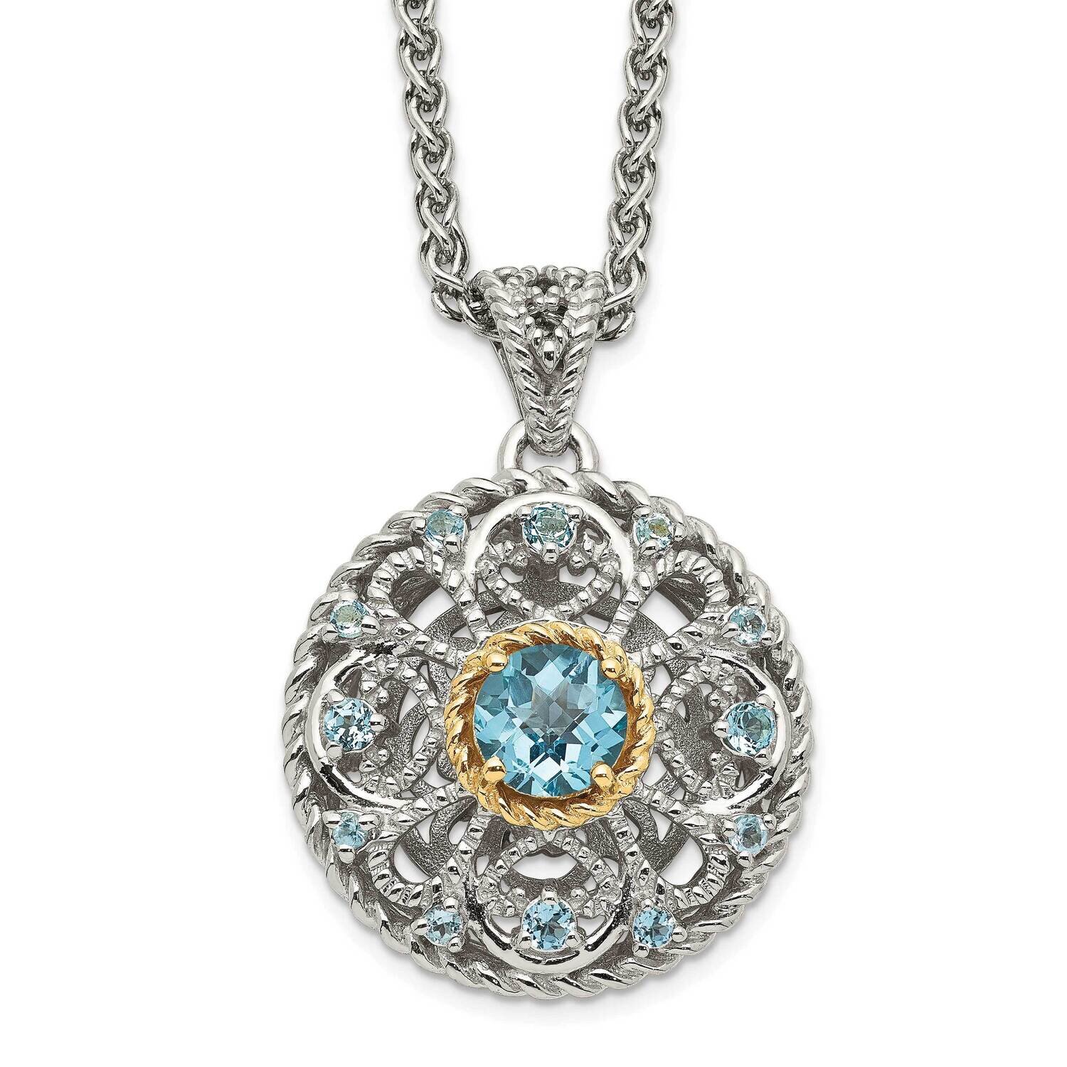 Accent Light Swiss Blue Topaz Necklace Sterling Silver with 14k Gold QTC1607