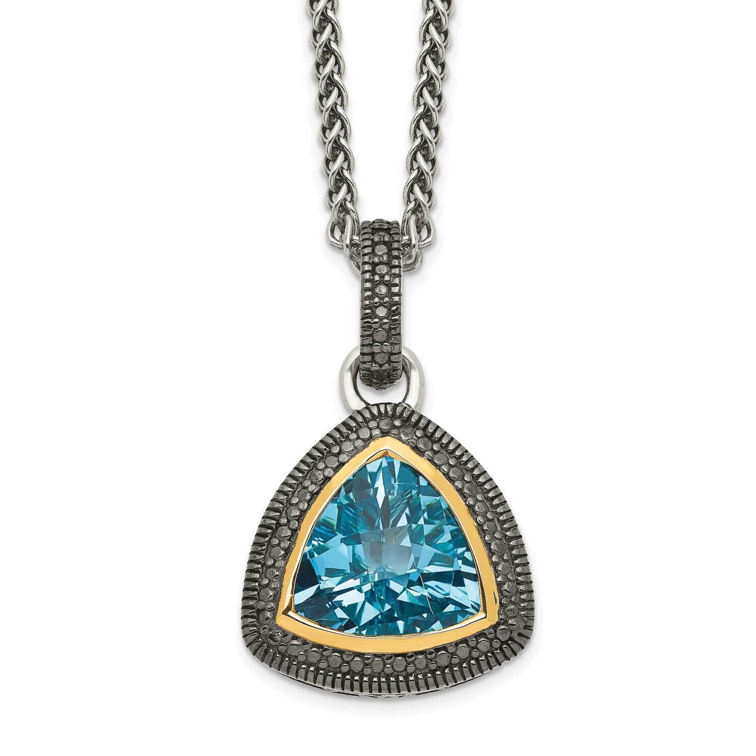 Accent Light Swiss Blue Topaz Necklace Sterling Silver with 14k Gold QTC1613