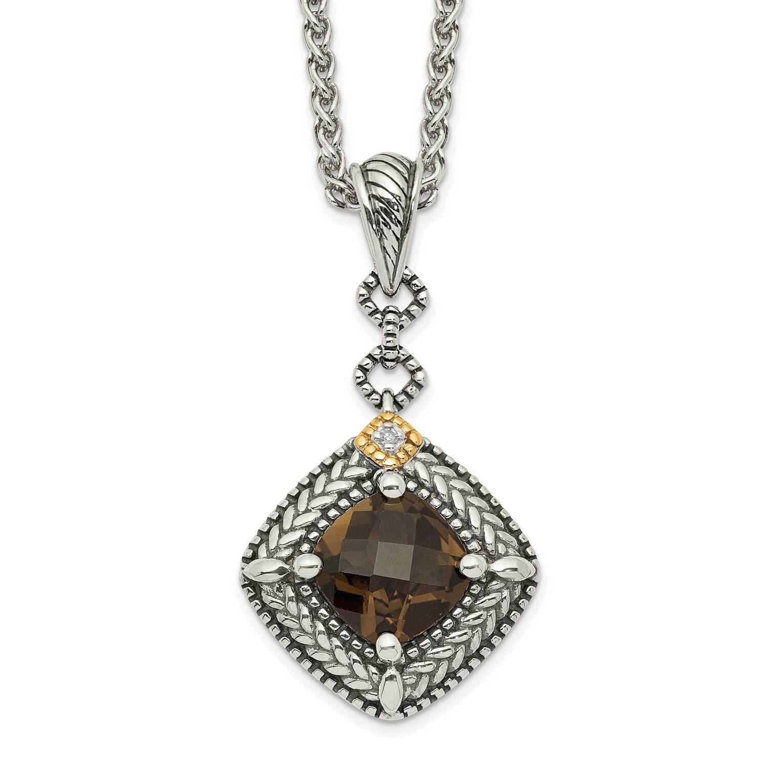 Accent Smoky Quartz &amp; Diamond Dangle Necklace Sterling Silver with 14k Gold QTC1674, MPN: QTC1674, …