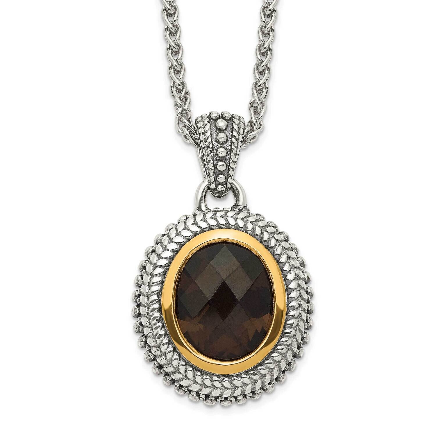 Accent Antiqued Smokey Quartz Necklace Sterling Silver with 14k Gold QTC1675