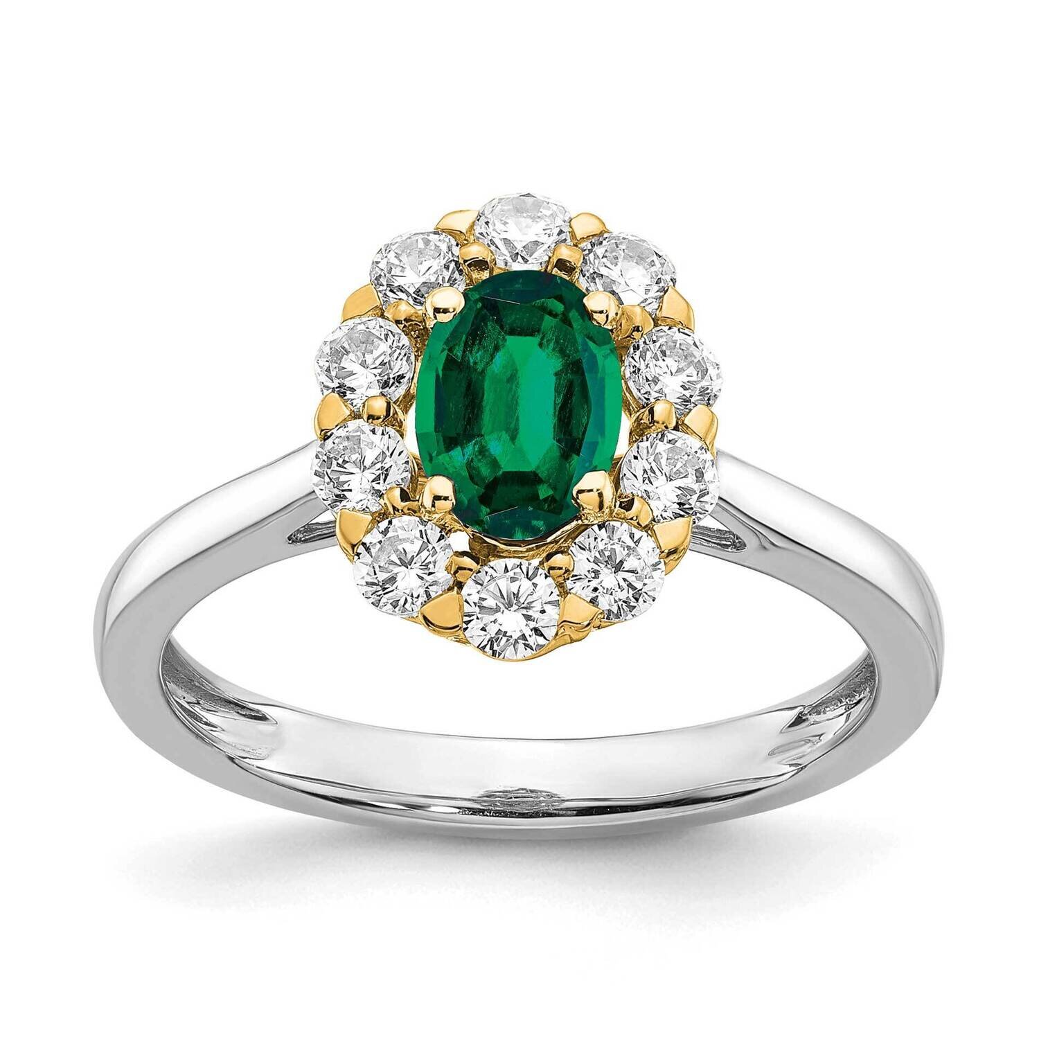 Cr. Oval Emerald &amp; Lab Grown Dias Fashion Ring 10k White Gold RM6990-CE-100-0WALG, MPN: RM6990-CE-1…
