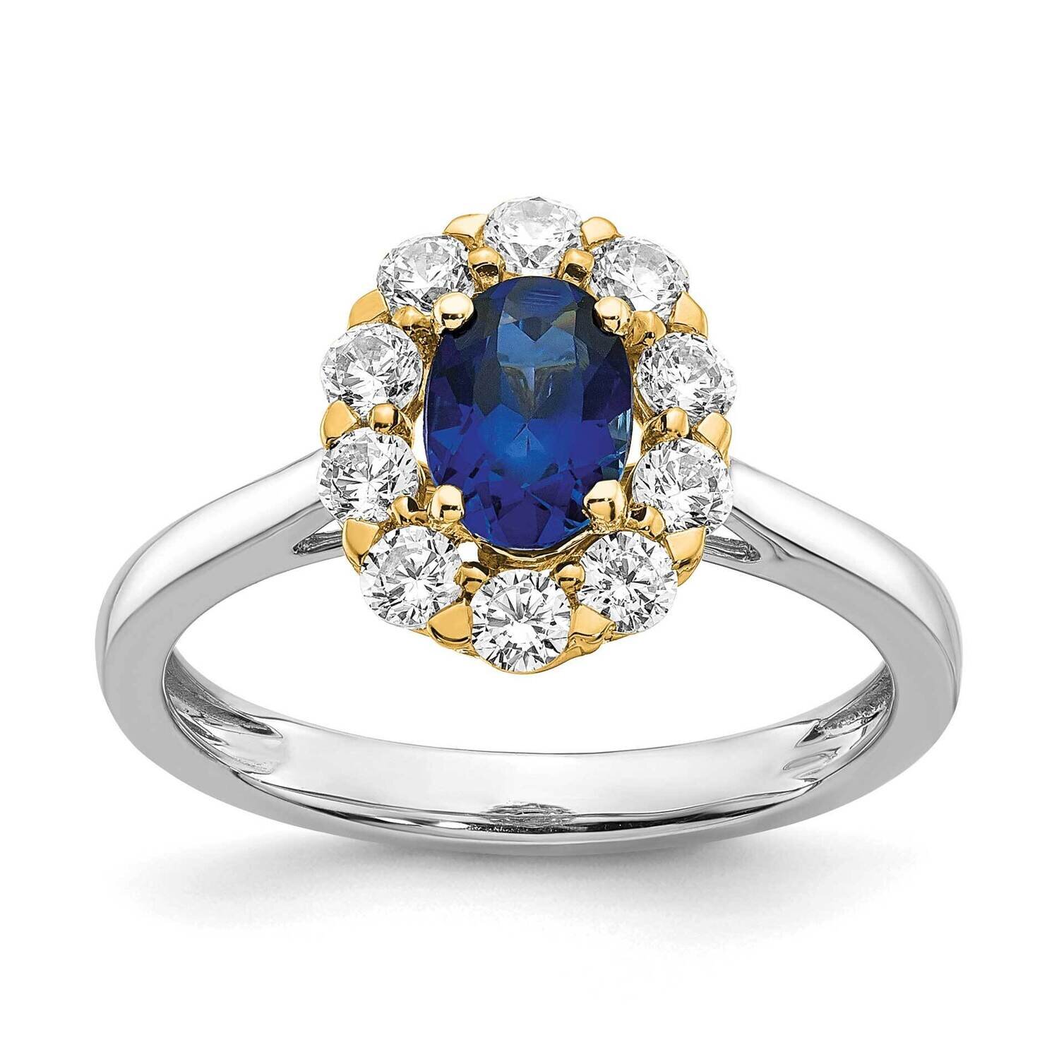 Cr. Oval Blue Sapphire &amp; Lab Grown Dias Fashion Ring 10k White Gold RM6990-CS-100-0WALG